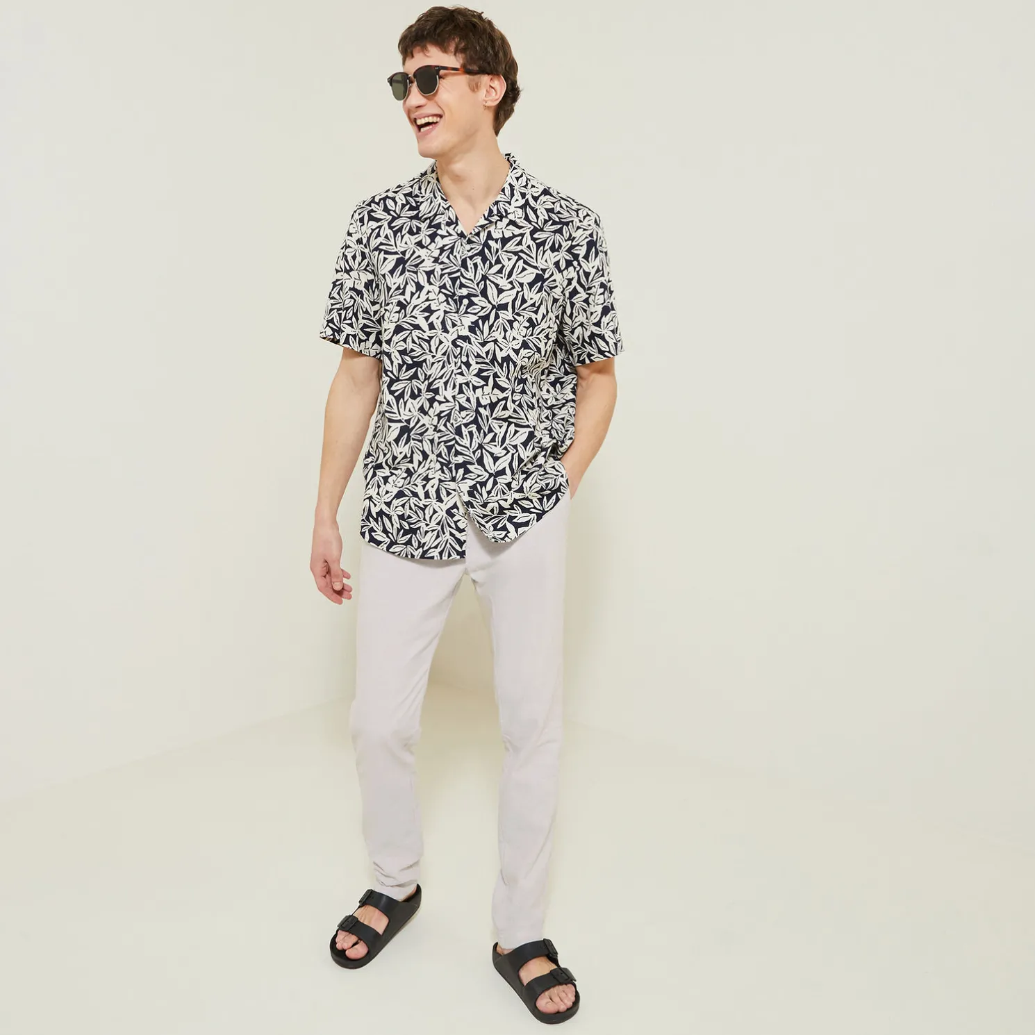 Broek in katoen en linnen met trekkoord