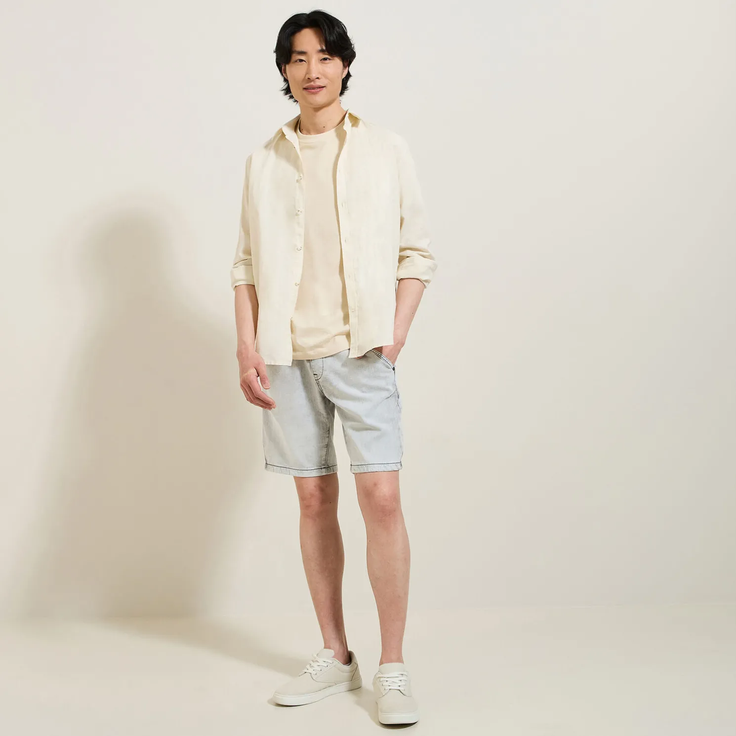 Denim bermuda met gebreide look