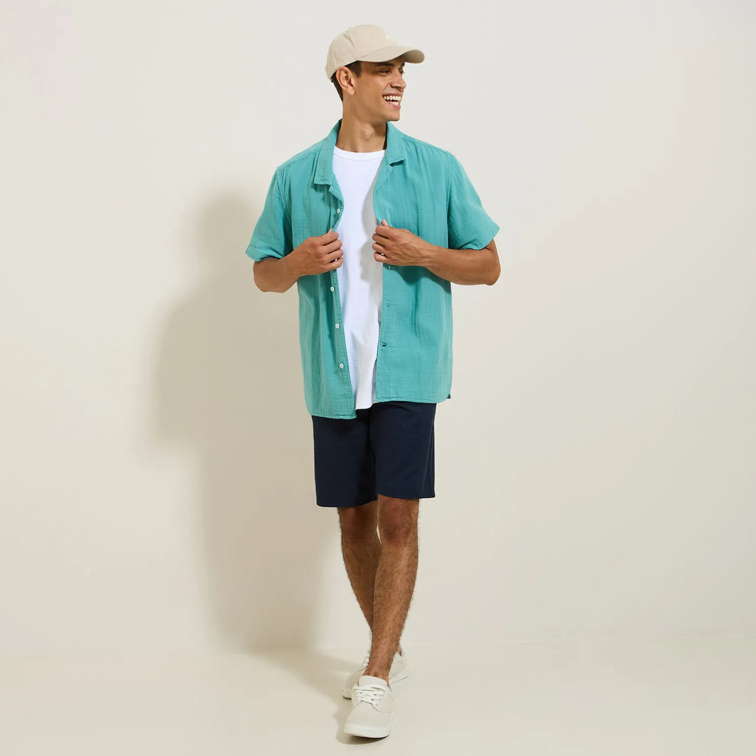 Effen bermuda in katoen en linnen