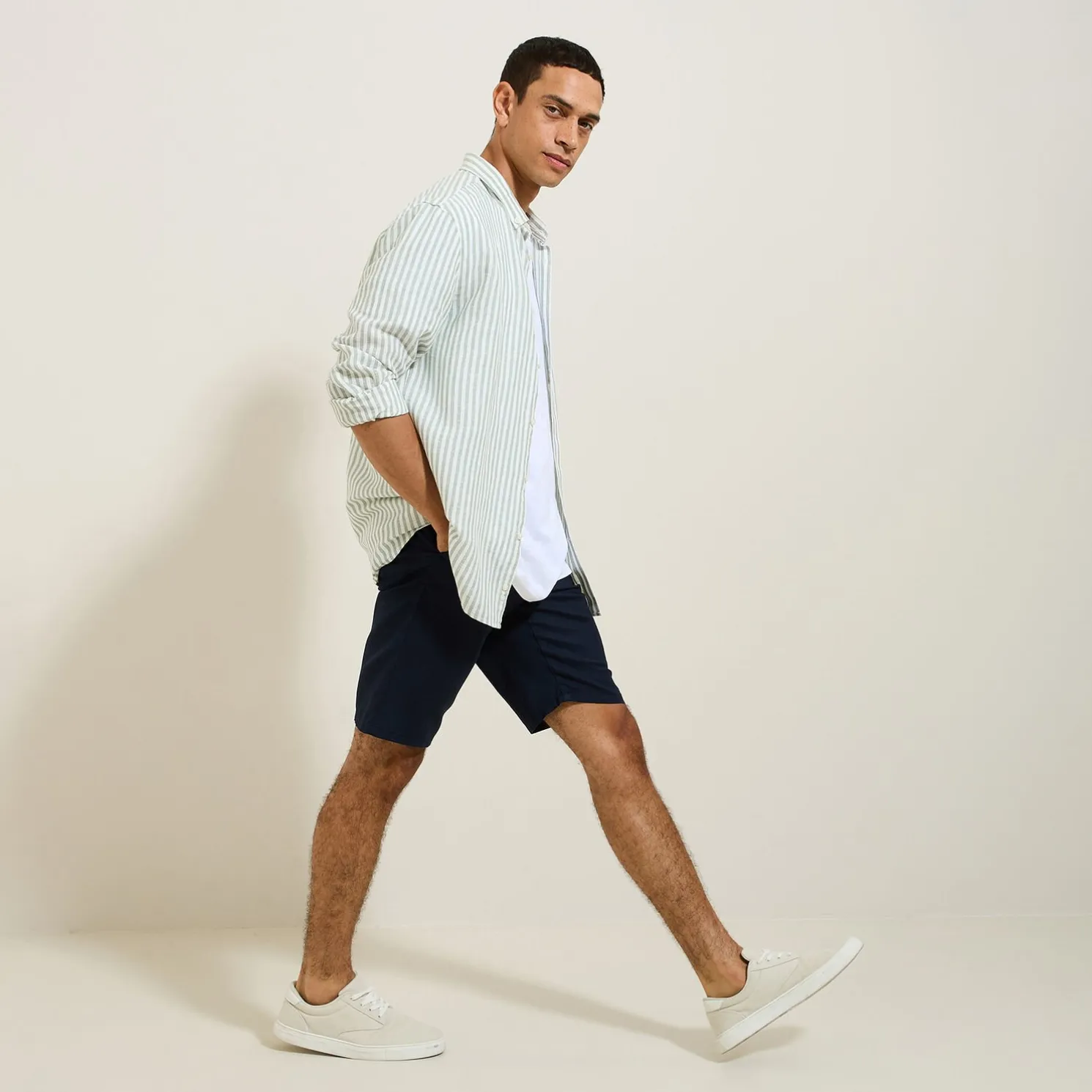 Effen bermuda in katoen en linnen