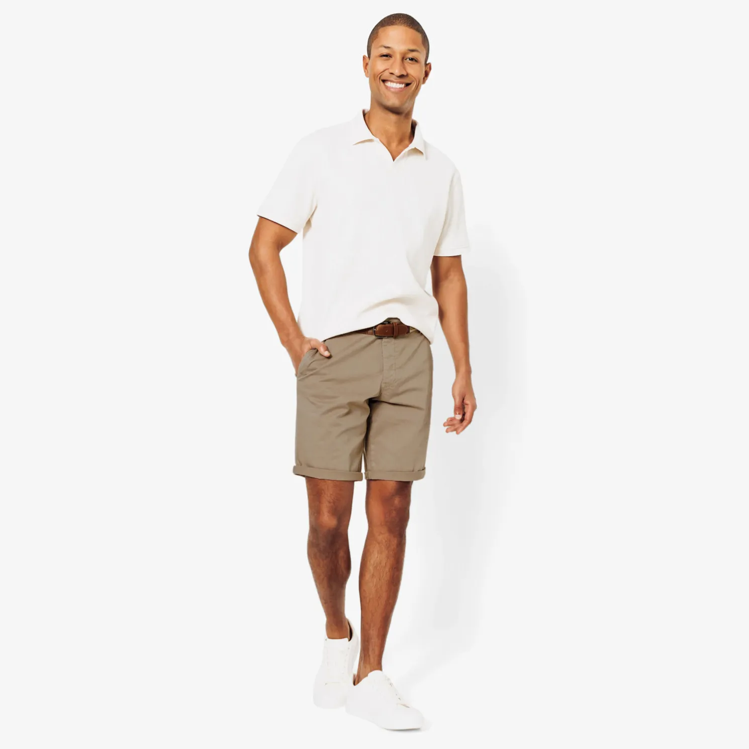 Effen chinobermuda met riem