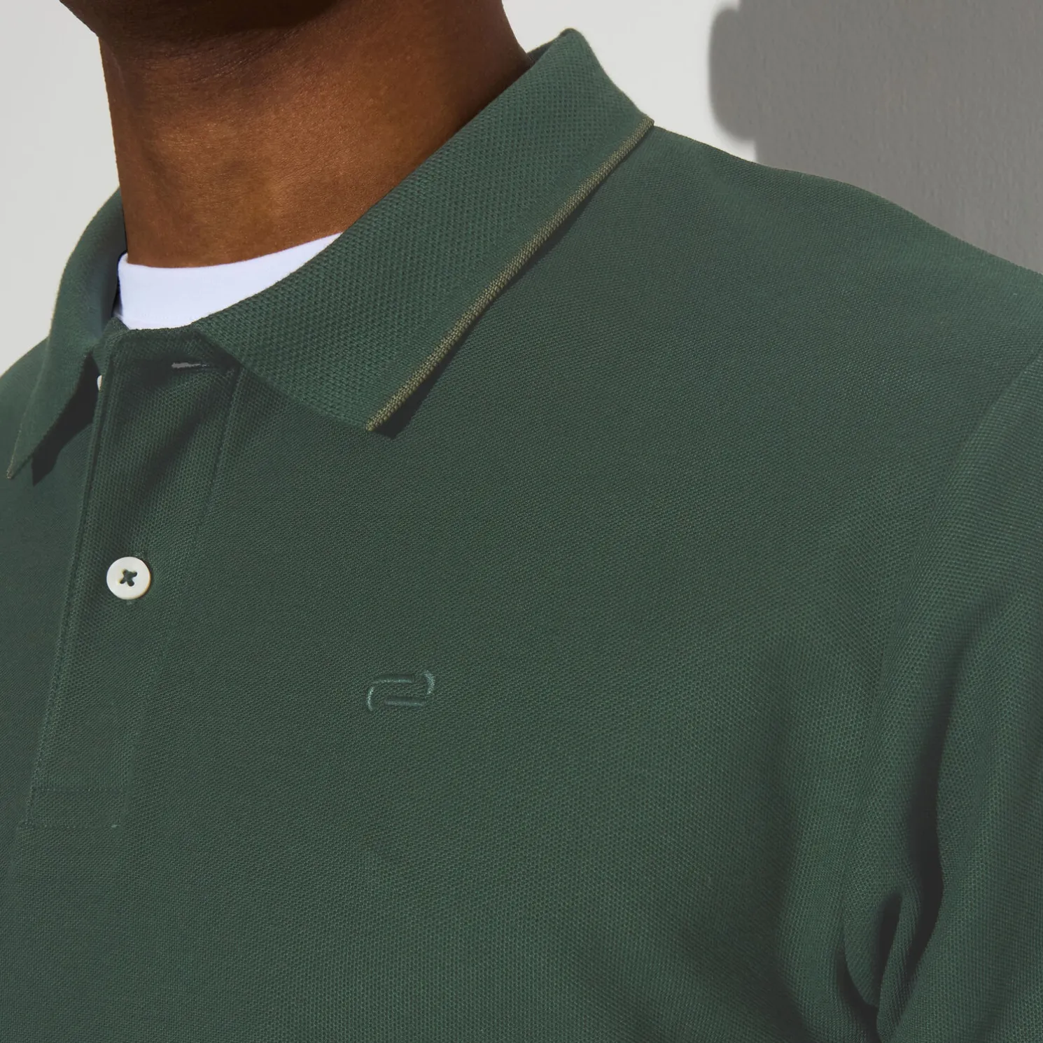 Effen polo in piquékatoen, met lange mouwen