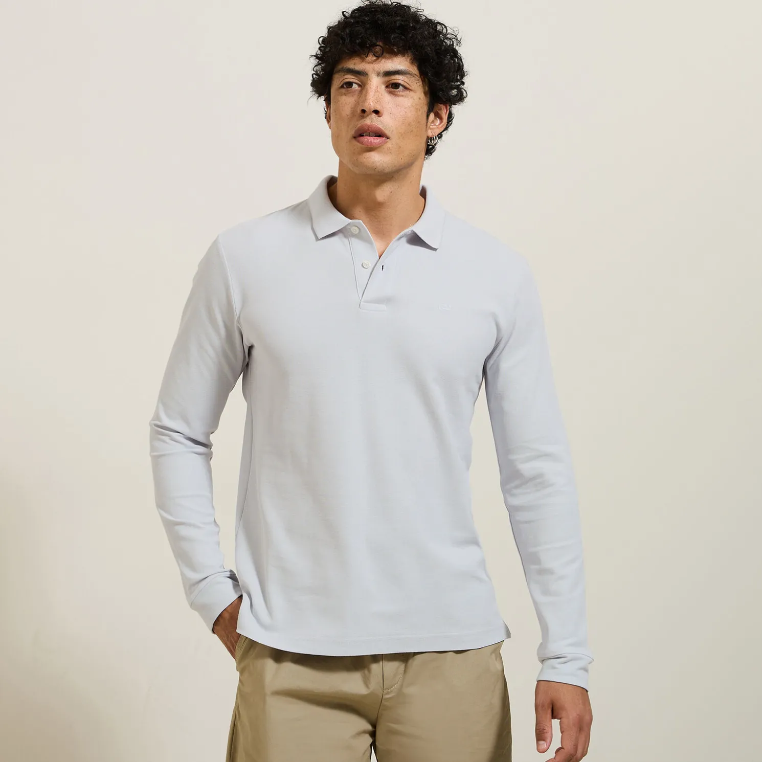 Effen polo in piquékatoen, met lange mouwen