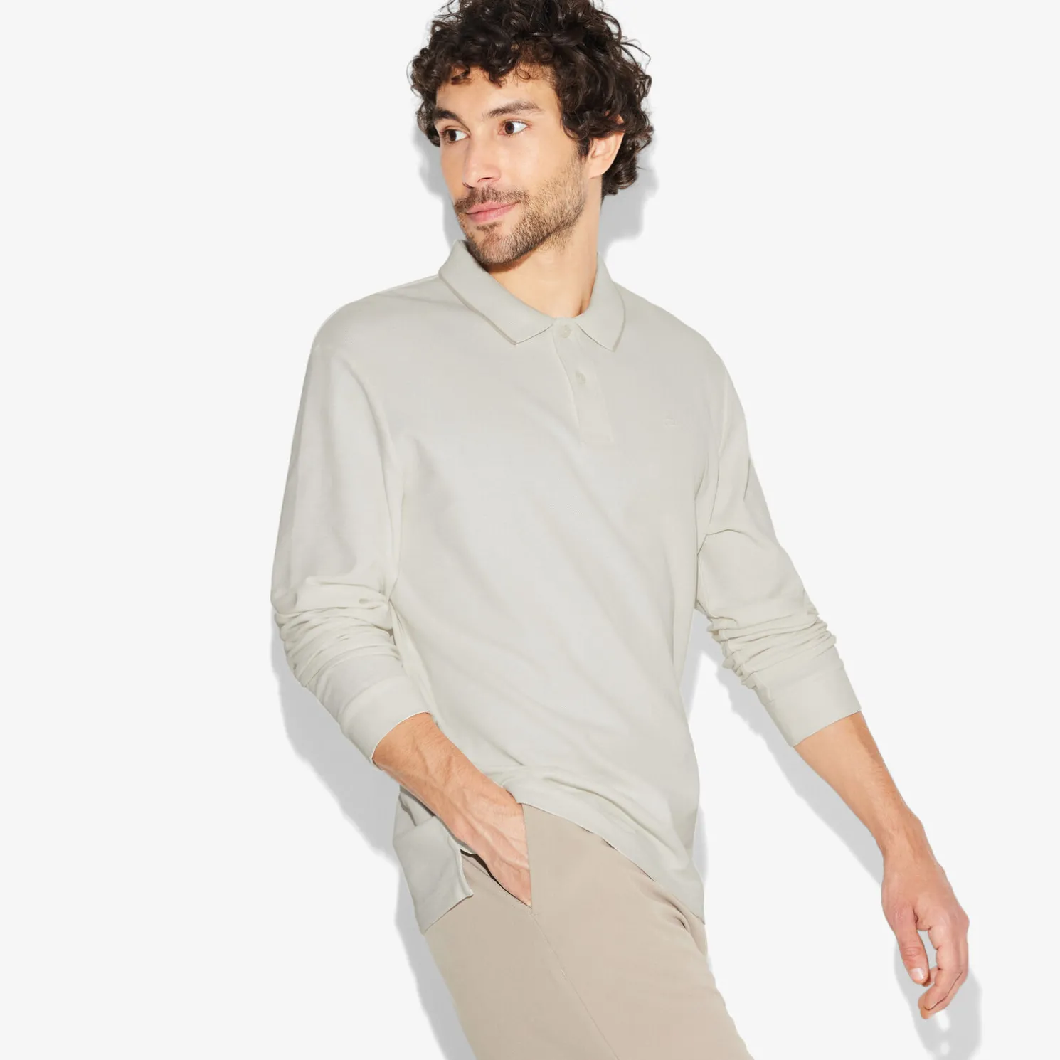 Effen polo in piquékatoen, met lange mouwen