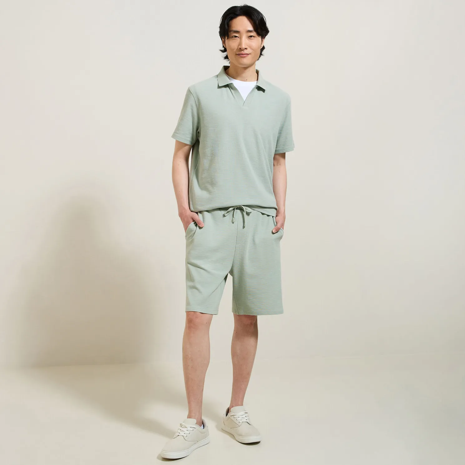 Effen relaxed polo met korte mouwen en resortkraag