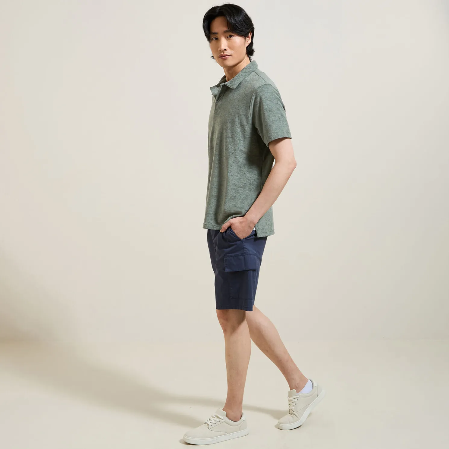 Effen relaxed polo met korte mouwen in badstof