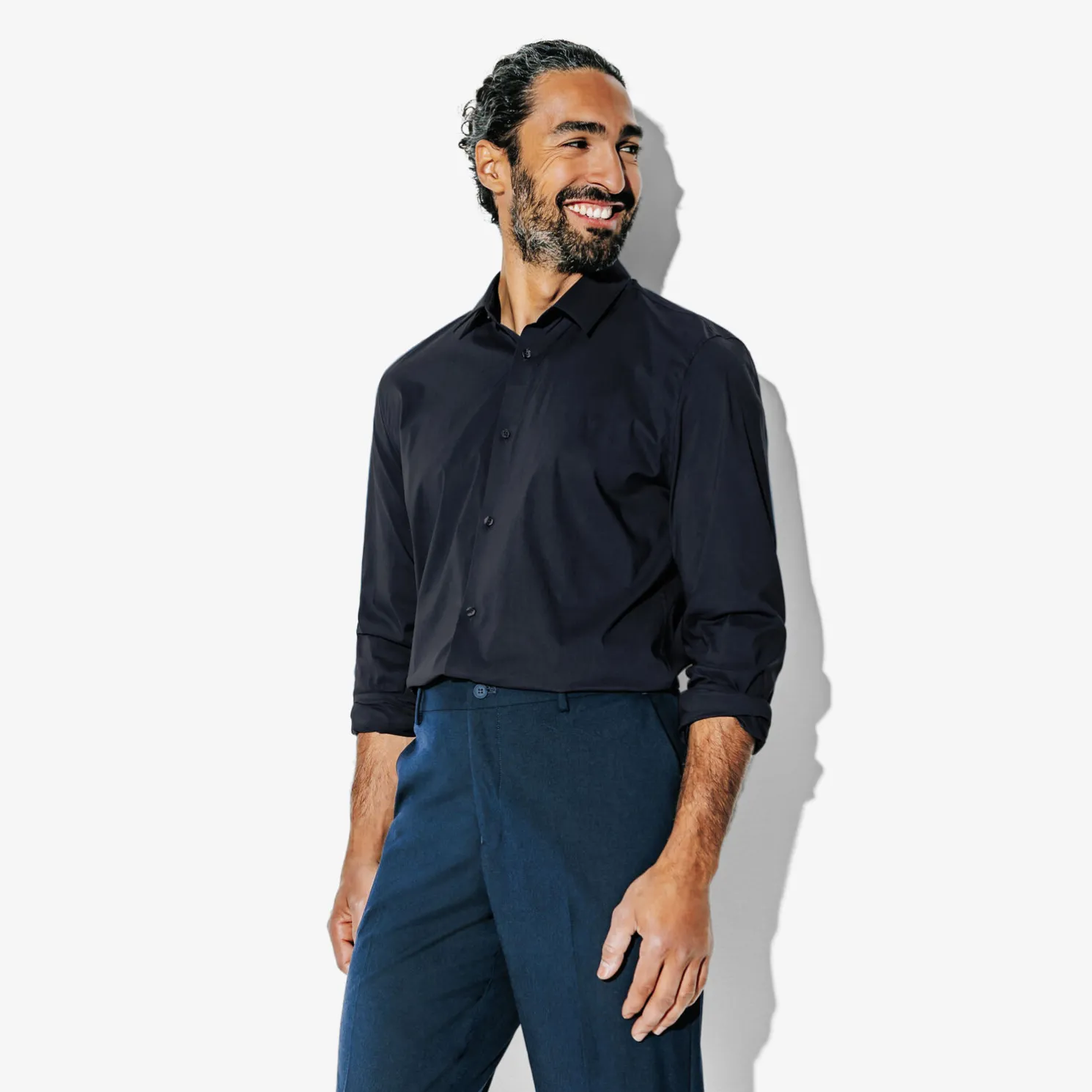 Extraslim effen hemd in gerecyclede polyamide