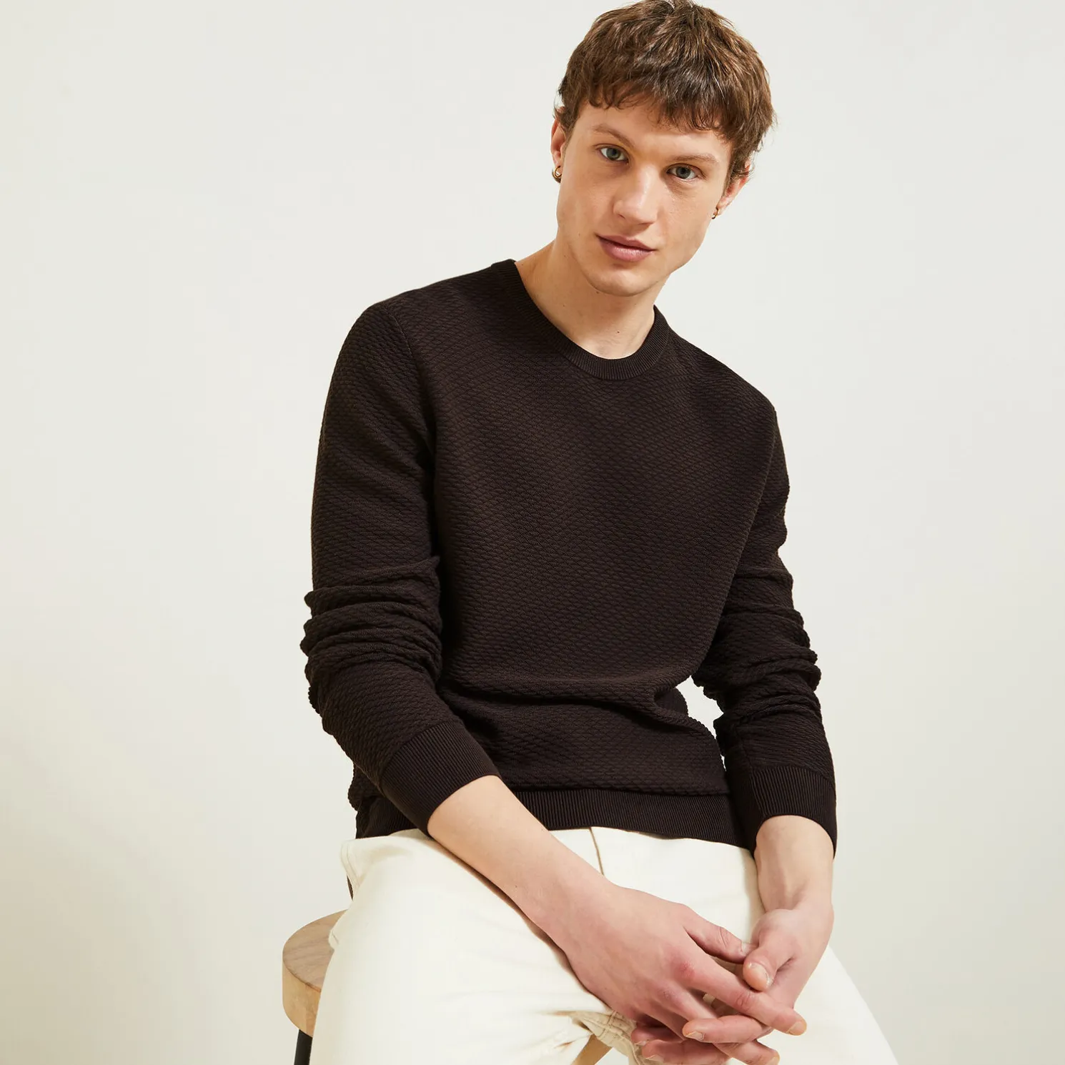 Gemêleerde fantasie trui met ronde hals