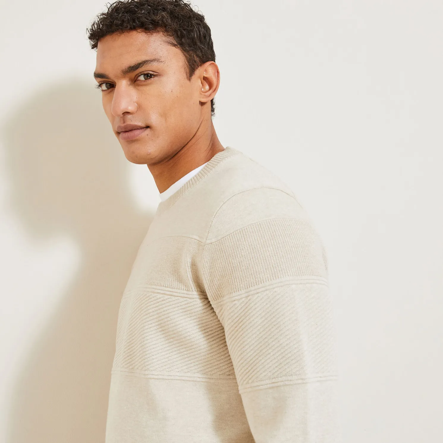 Gemêleerde trui met ronde hals, effen kleur