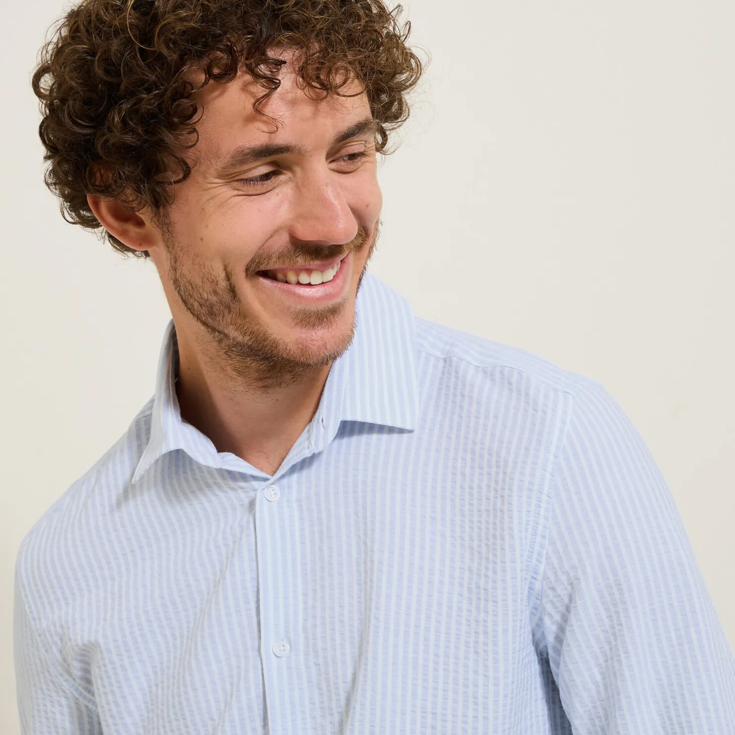 Gestreept overhemd in seersucker katoen