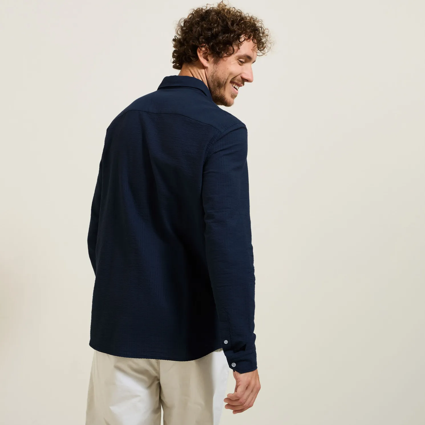 Gestreept overhemd in seersucker katoen