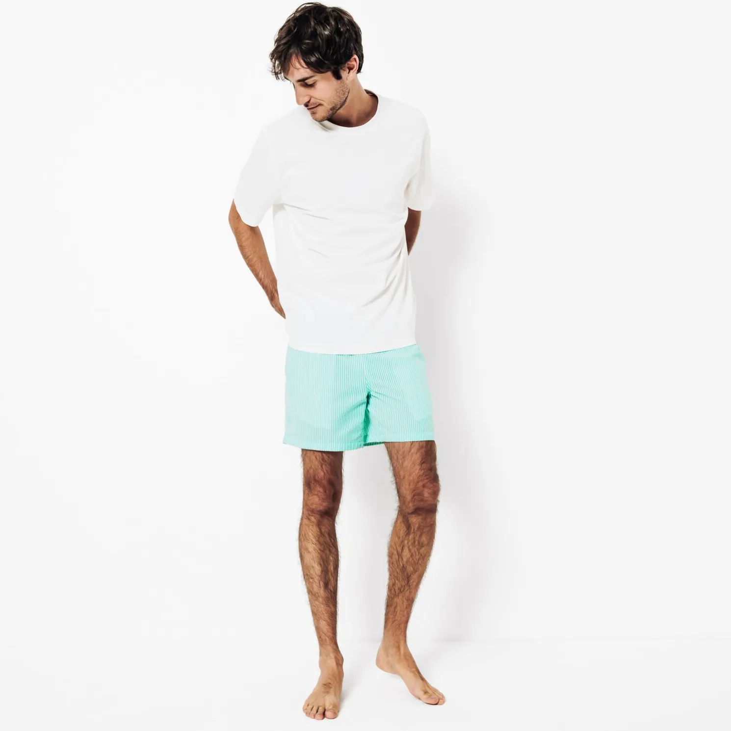 Gestreepte zwemshort in seersucker