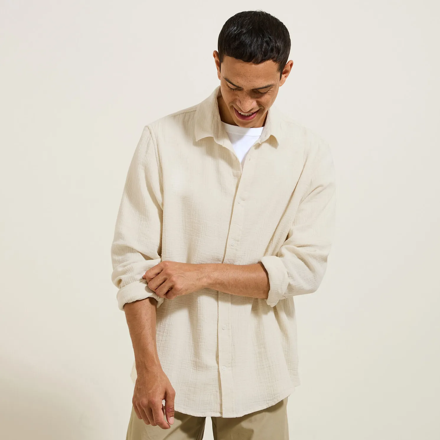 Hemd in katoengaas met klassieke kraag