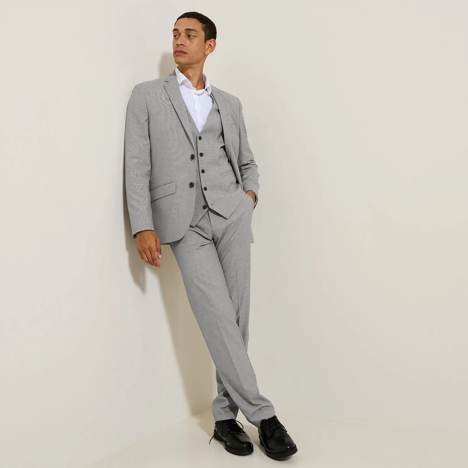 Het pakket slim kostuum pied-de-puce-motief - Grijs