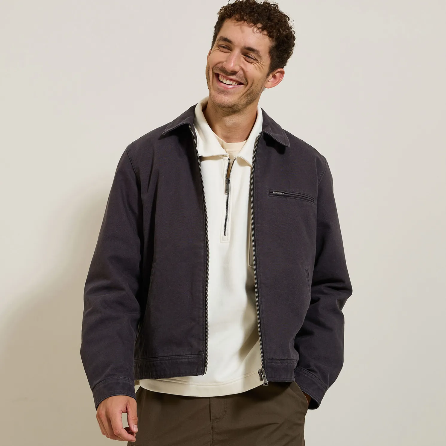 Katoenen jack met hemdskraag