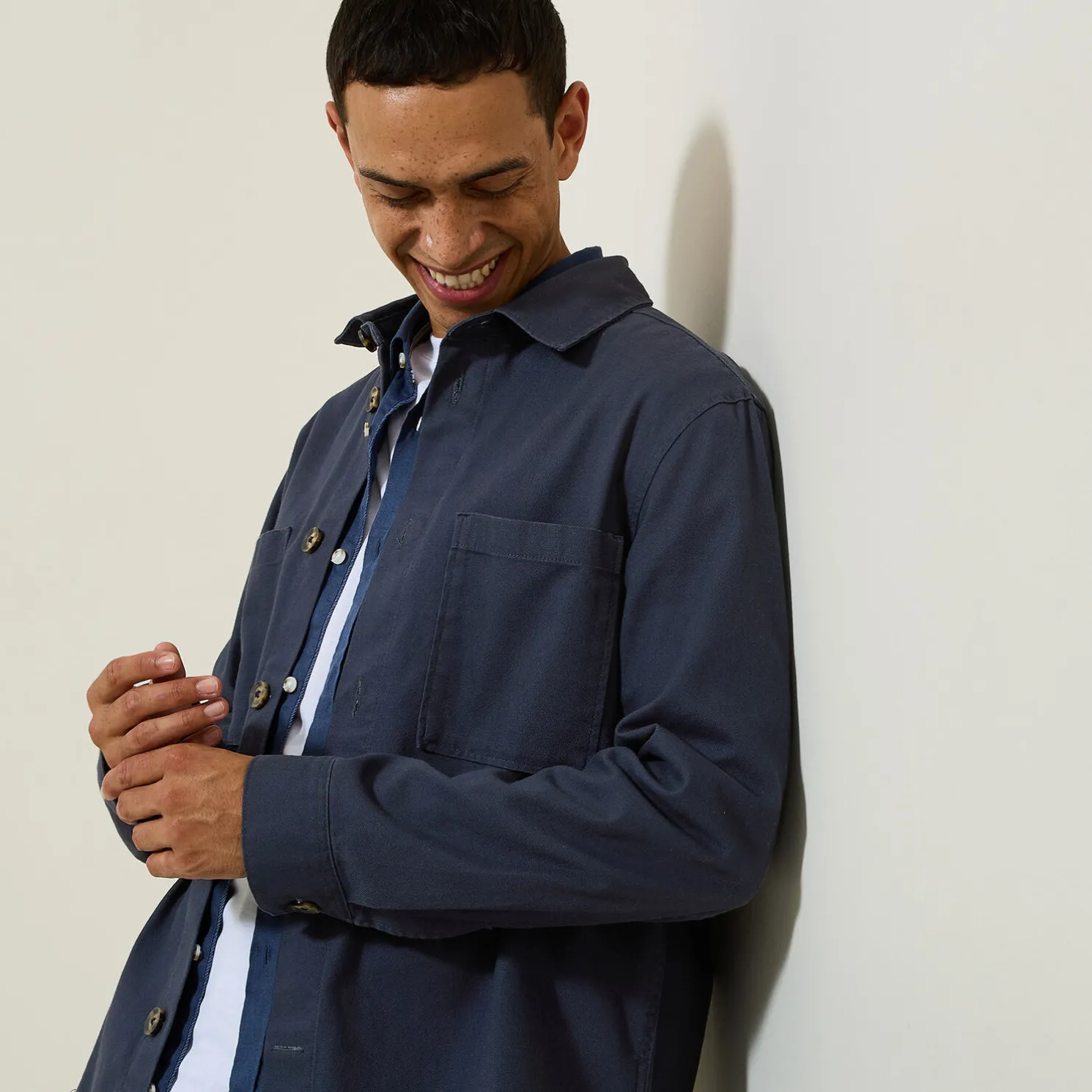 Katoenen overhemdjas met hemdskraag