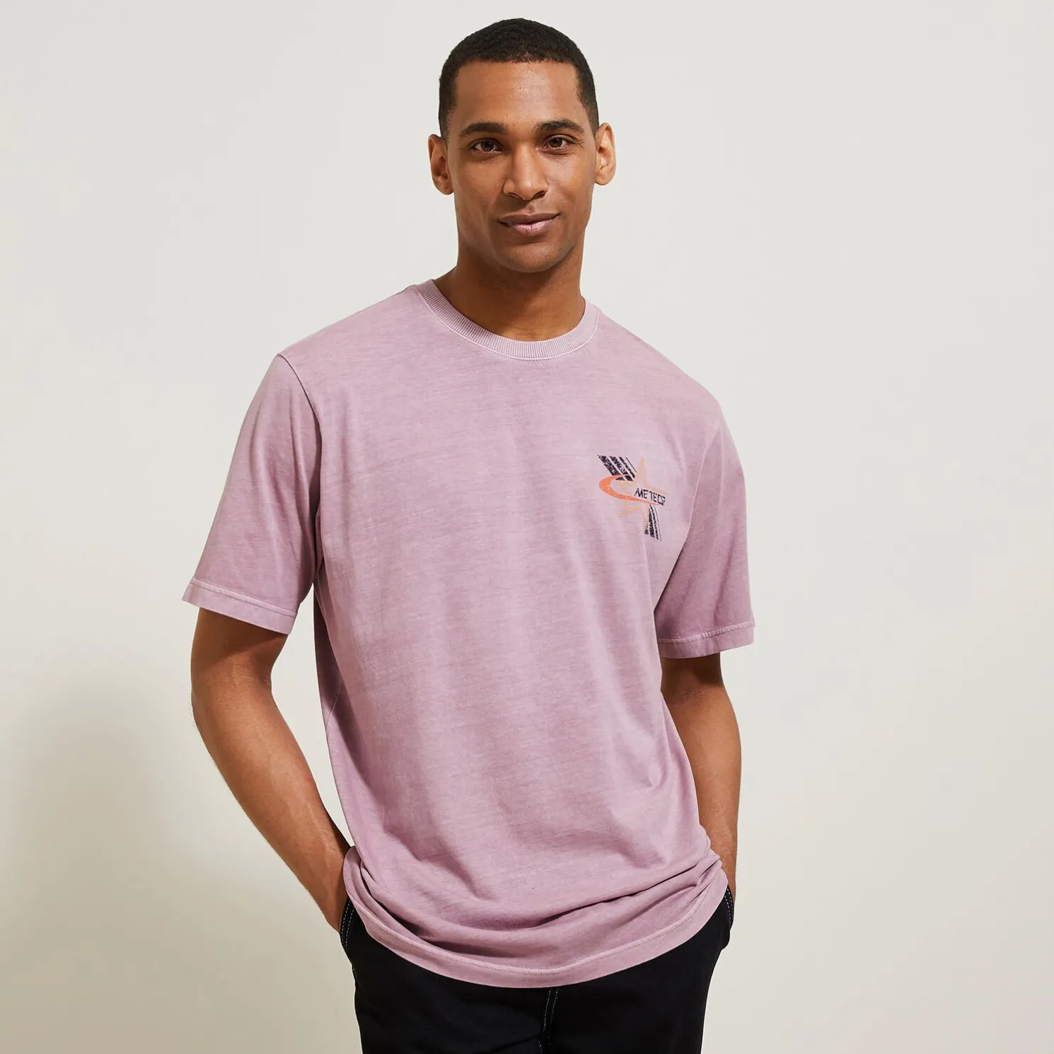 Katoenen T-shirt met ronde hals en print op de bor