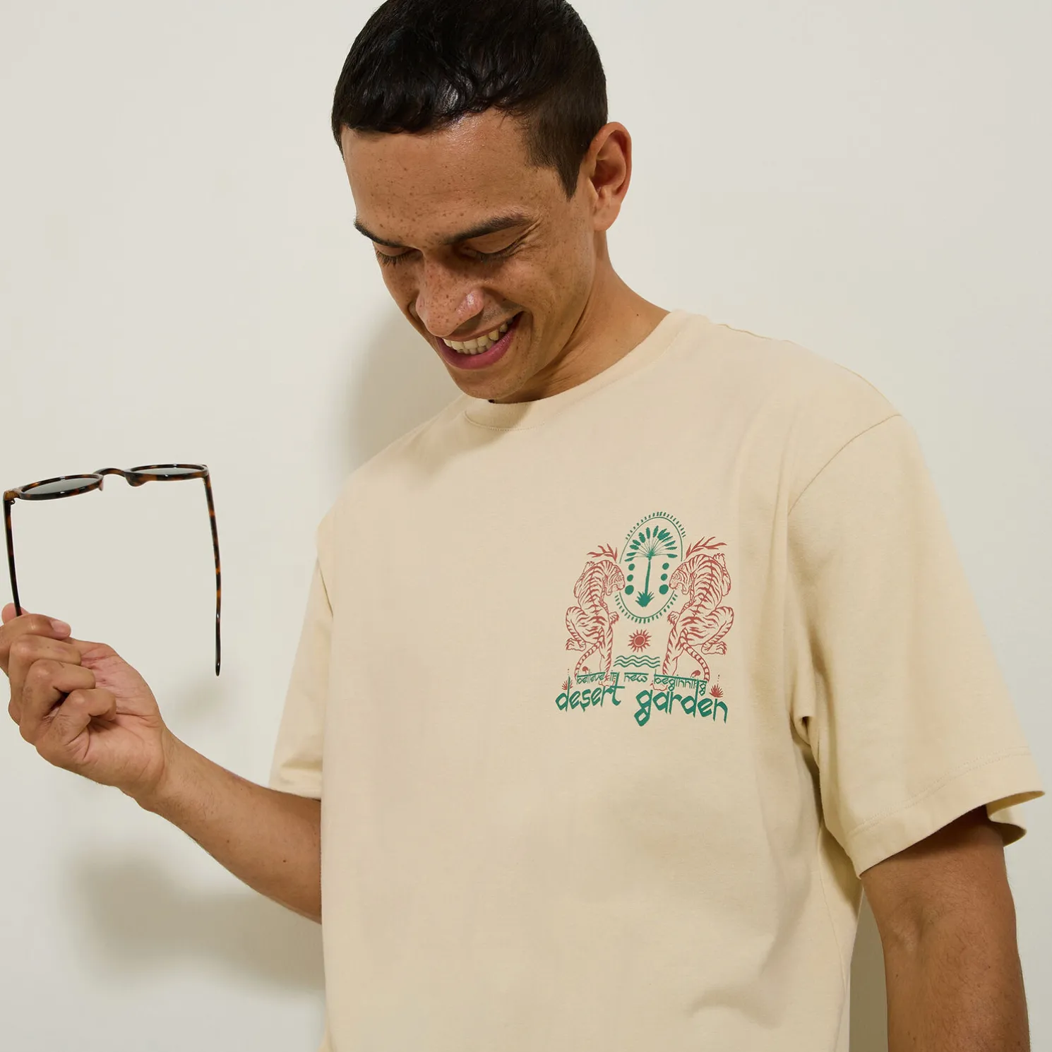 Katoenen T-shirt met ronde hals en tijger-print