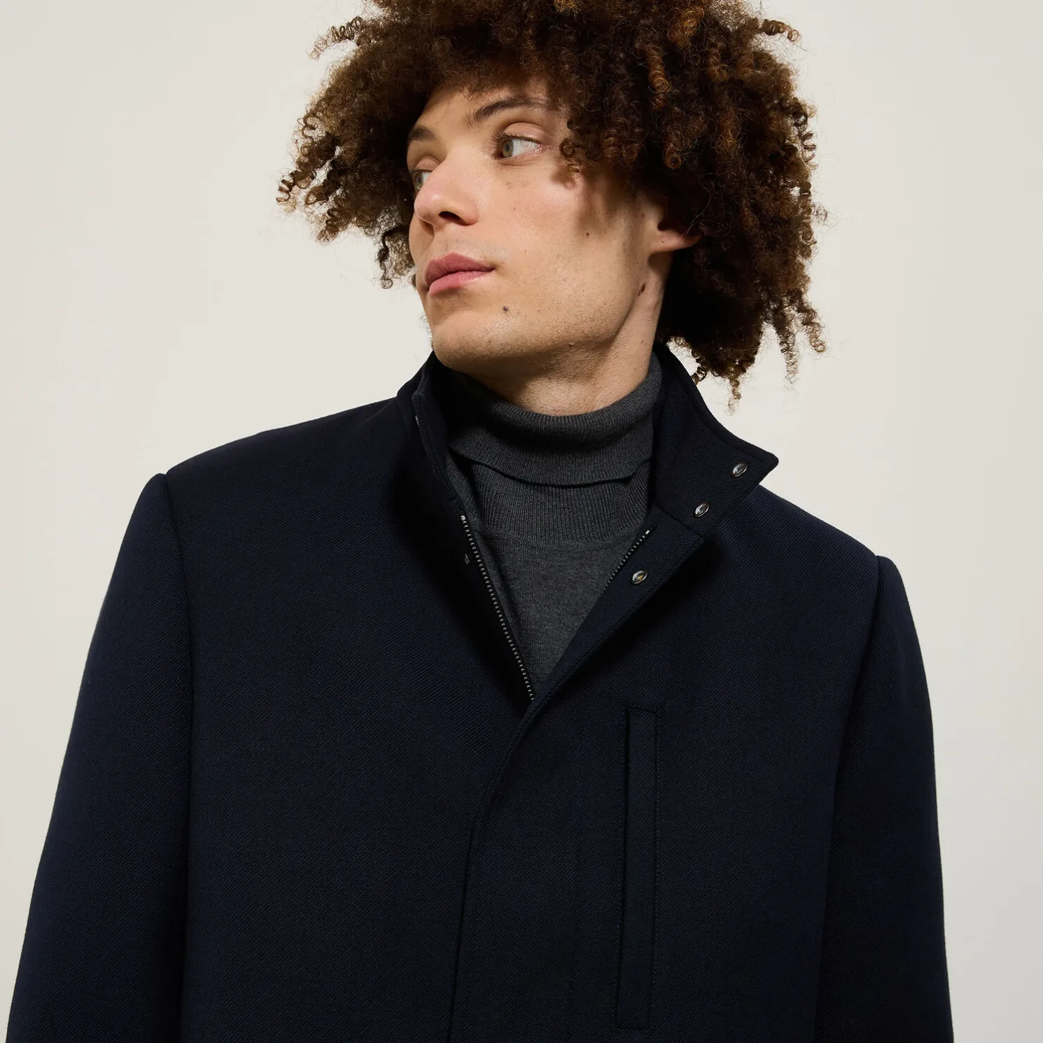 Lange wintermantel met opstaande kraag