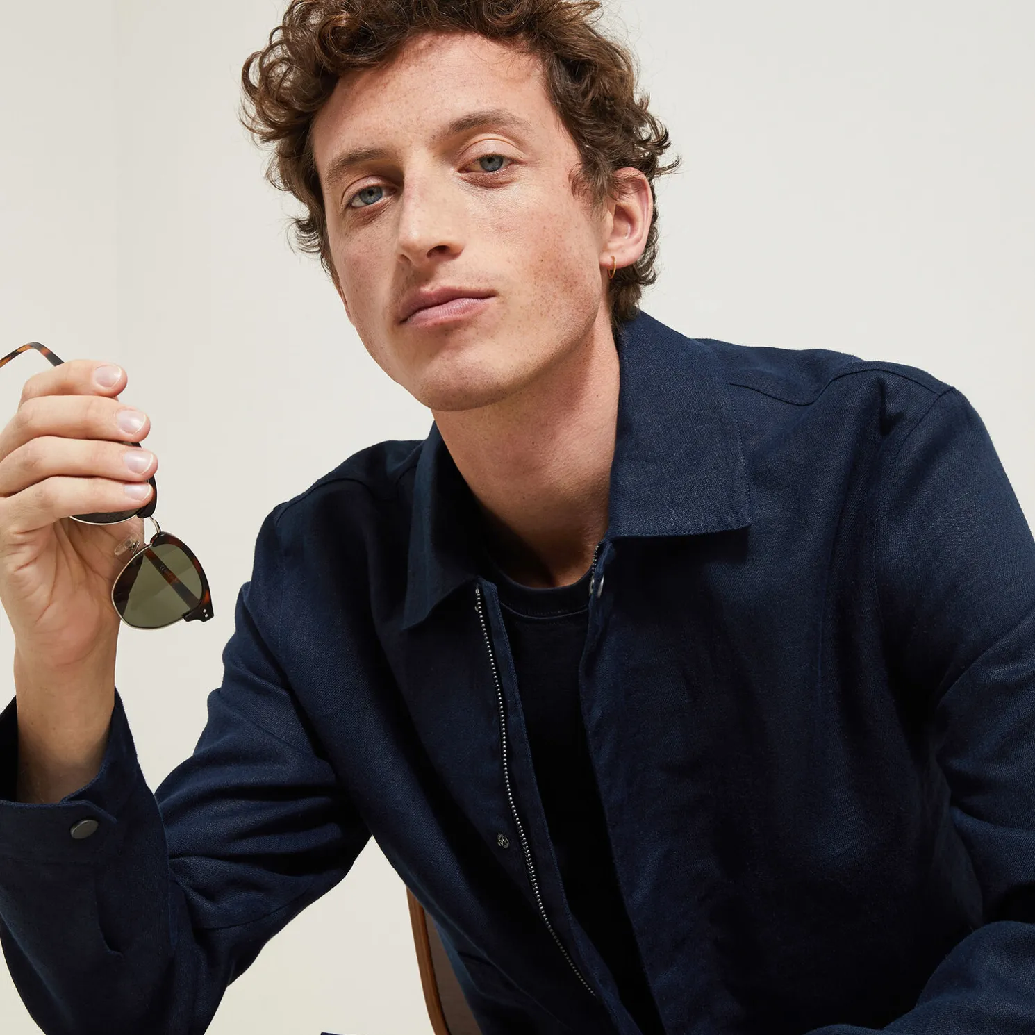 Linnen jack met hemdskraag