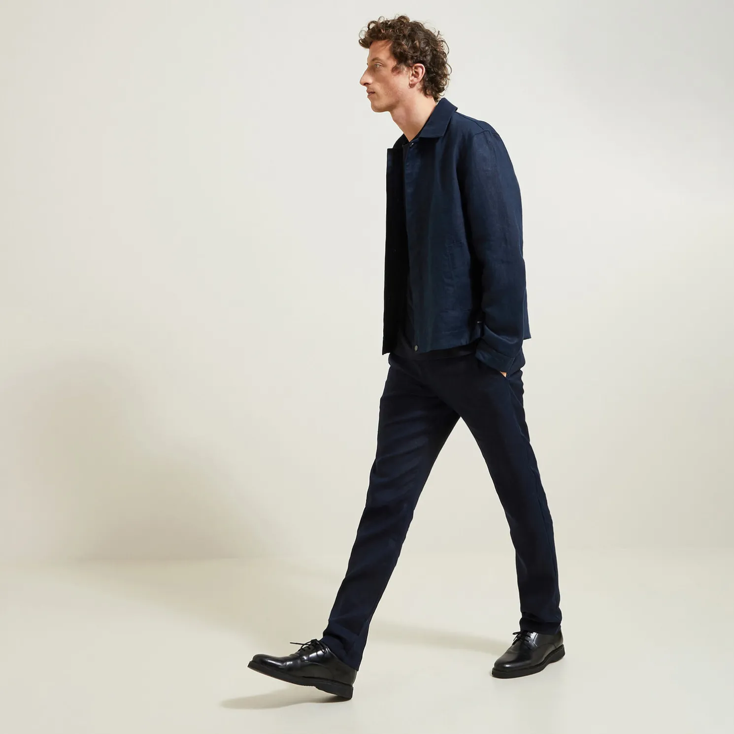 Linnen jack met hemdskraag