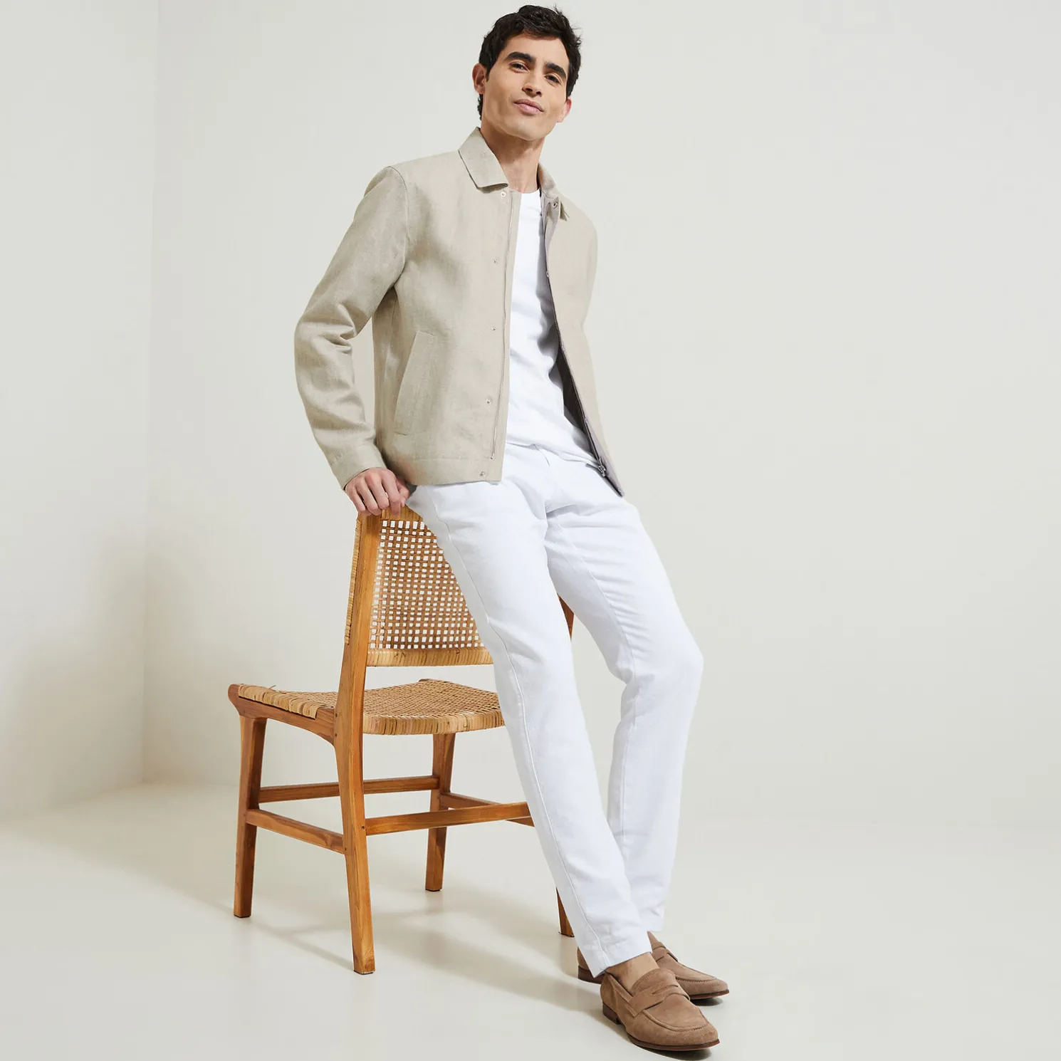 Linnen jack met hemdskraag