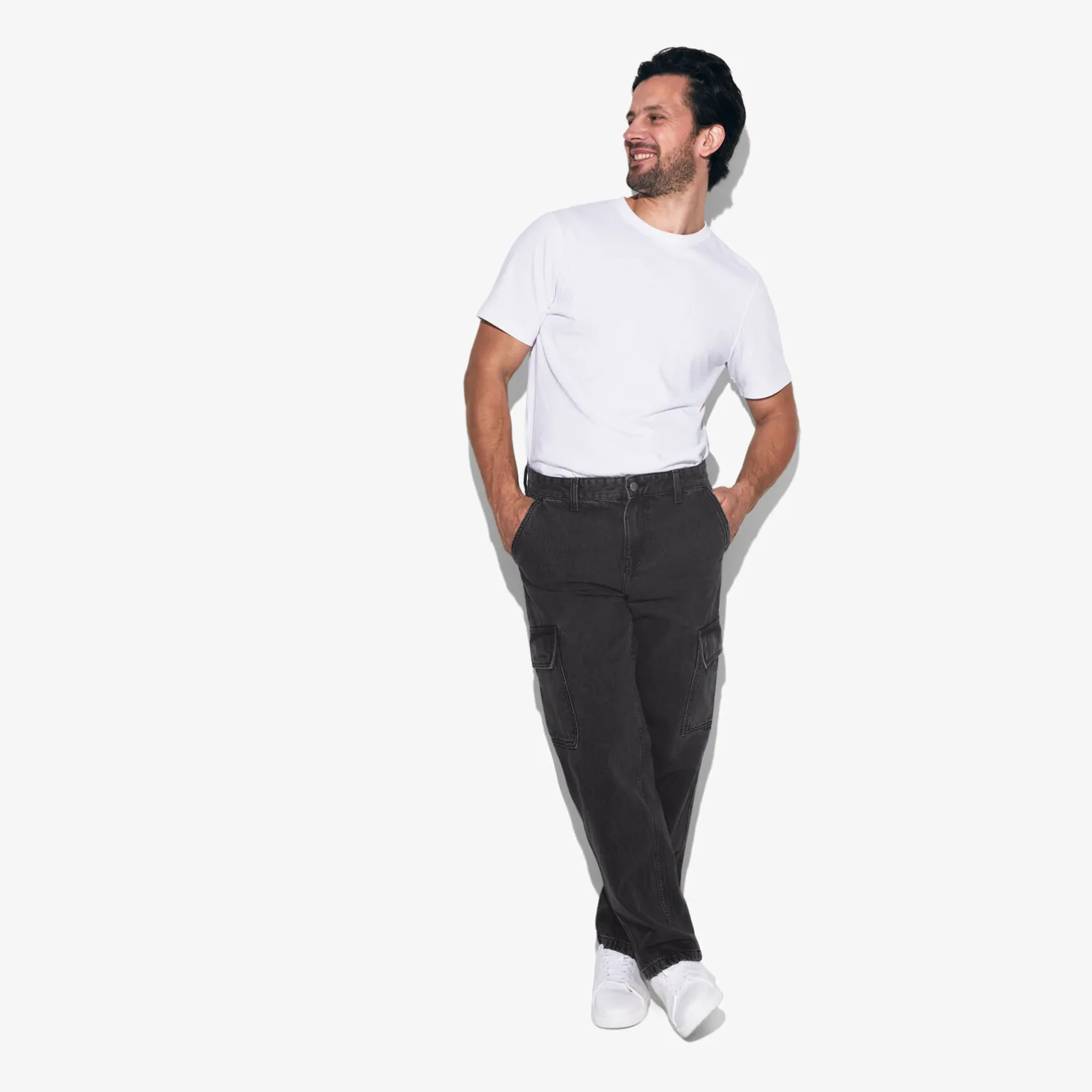 Loose fit jeans met cargozakken