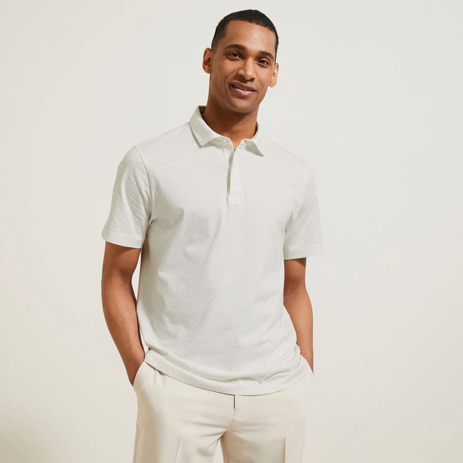 Polo in tricot met korte mouwen, print en Italiaan