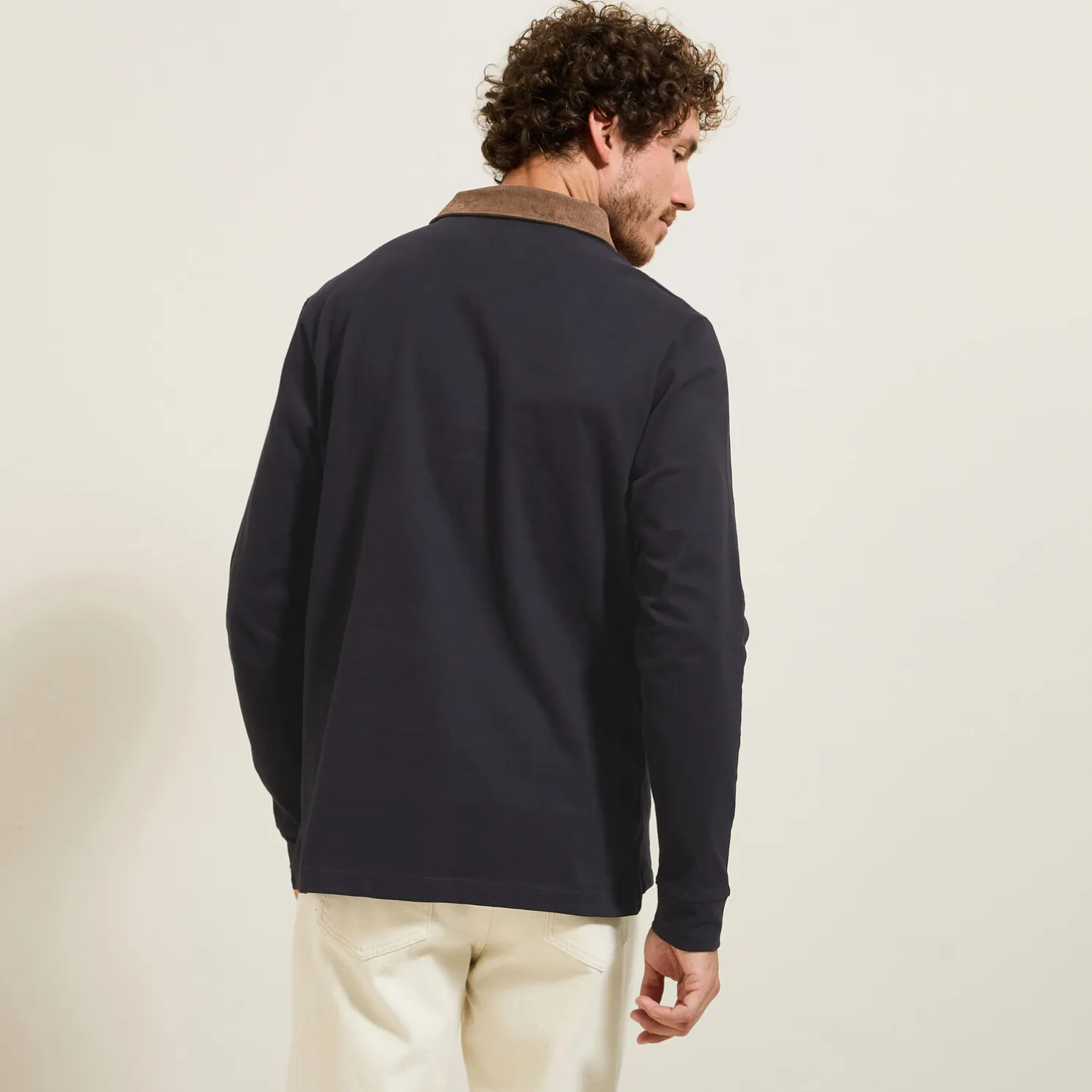 Polo lange mouwen in piquékatoen, fluwelen kraag