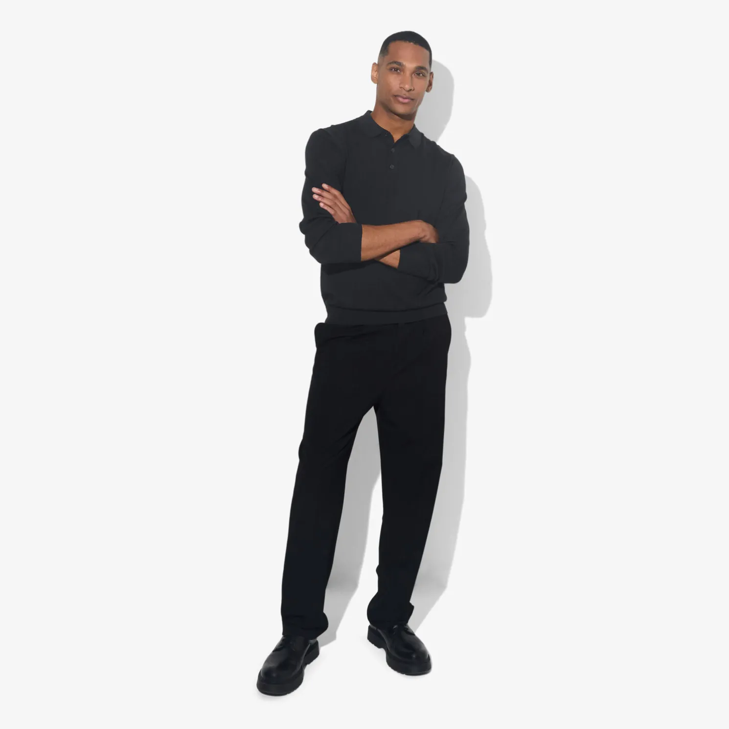 Polo met knoopkraag in merinoswol