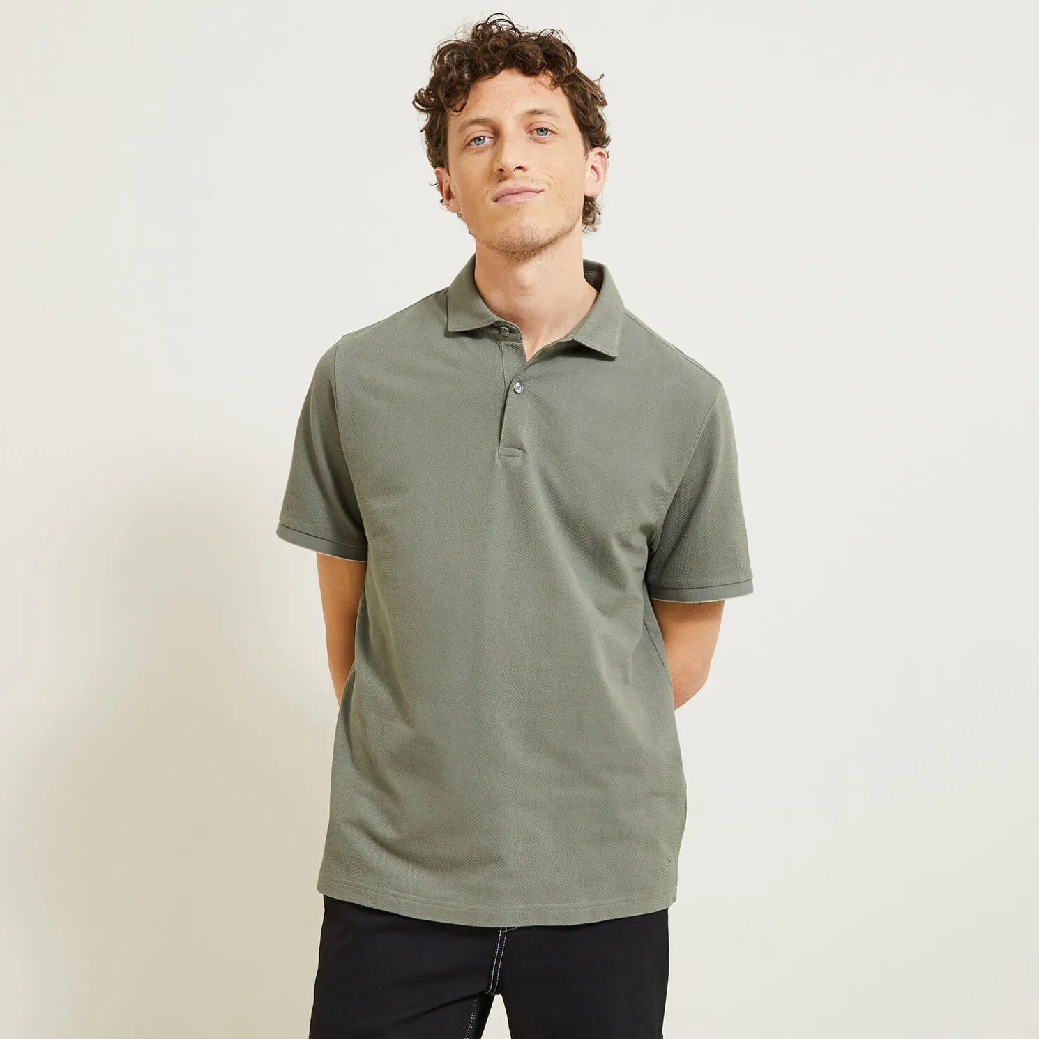 Polo met korte mouwen, visgraatmotief en Italiaans