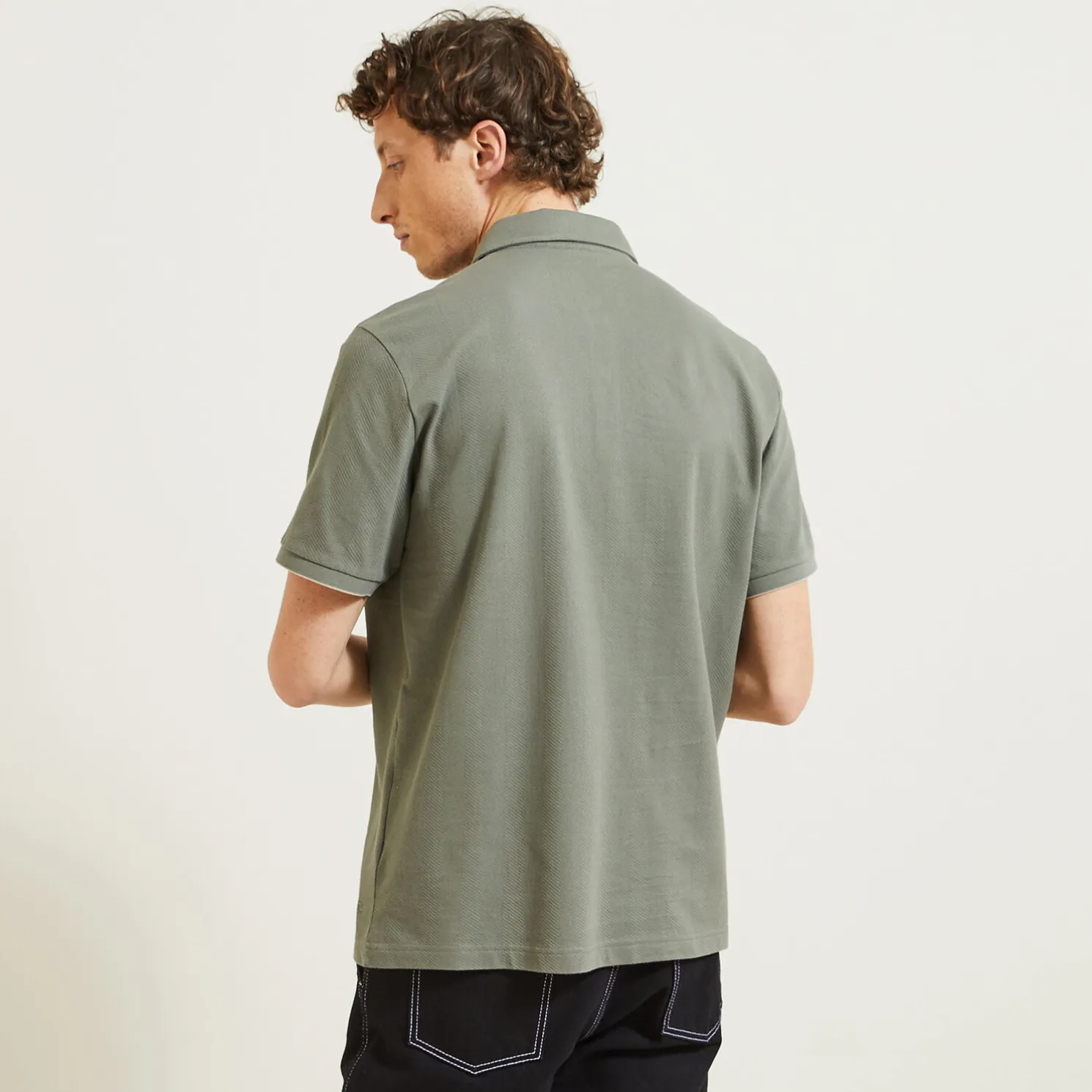 Polo met korte mouwen, visgraatmotief en Italiaans