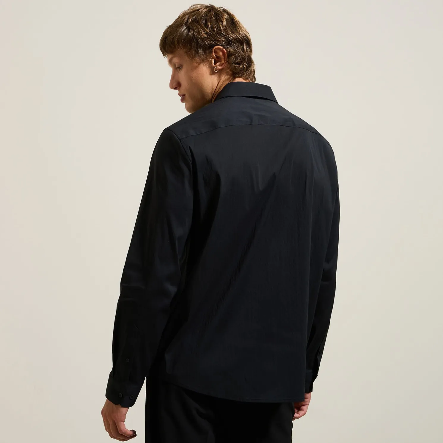 Regular effen hemd in katoen, nylon en elastaan