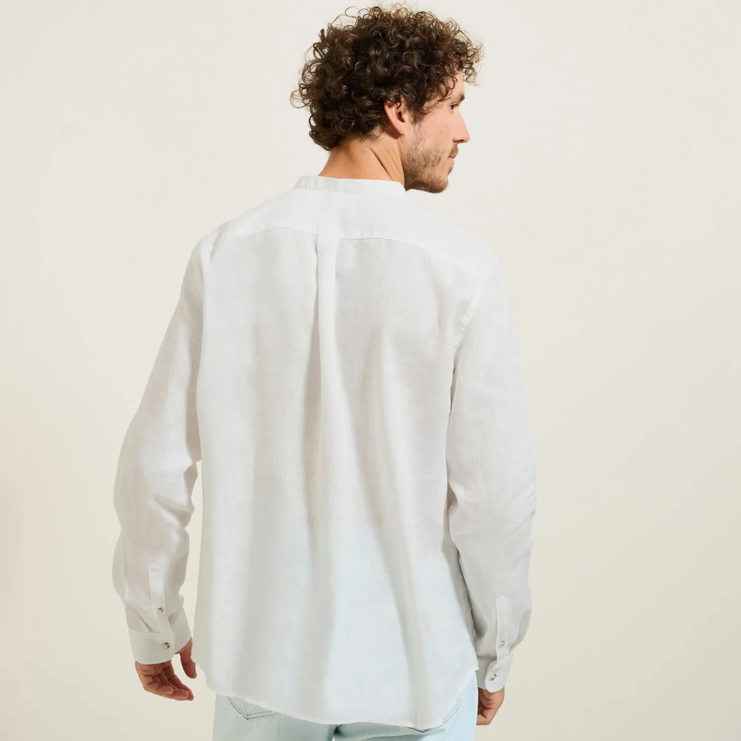 Regular effen hemd in linnen met mao-kraag