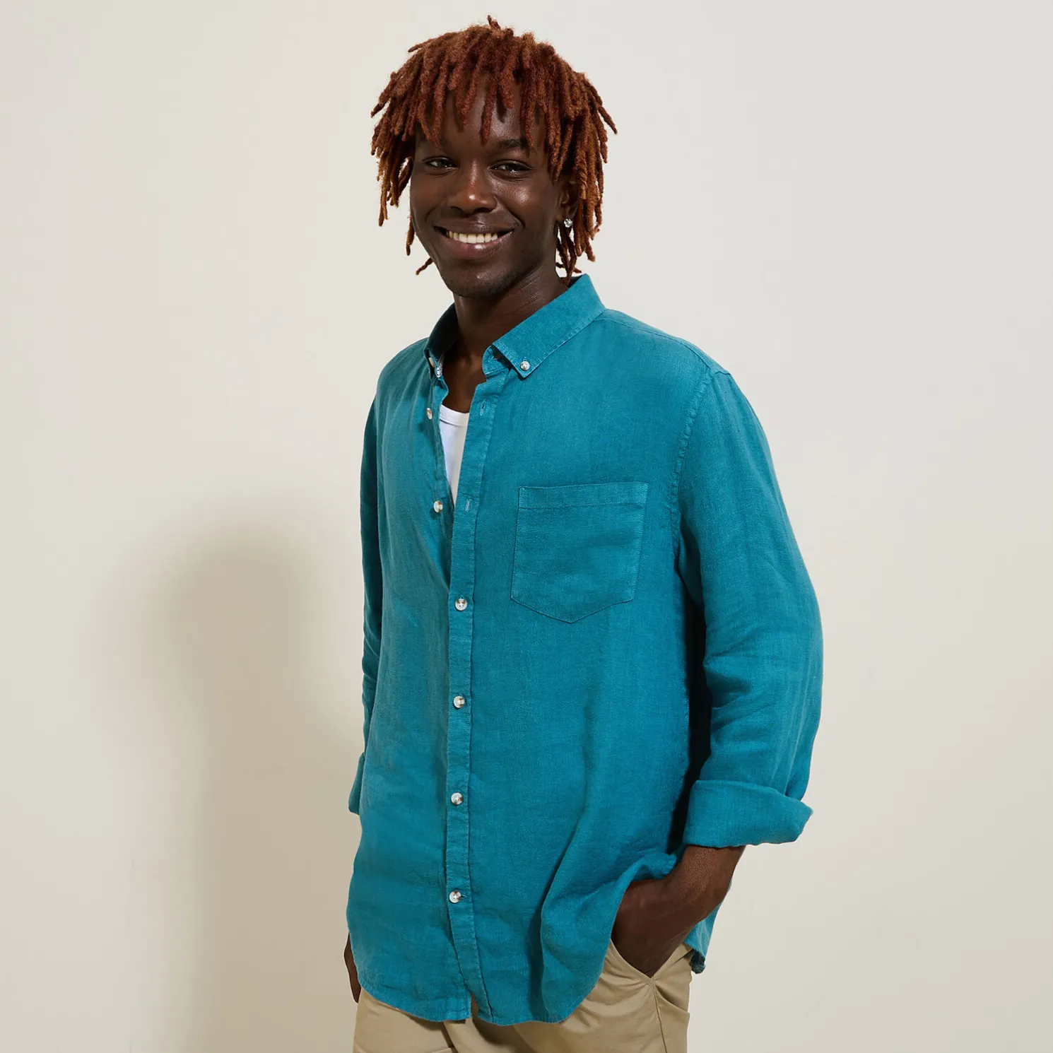 Regular effen hemd in linnen