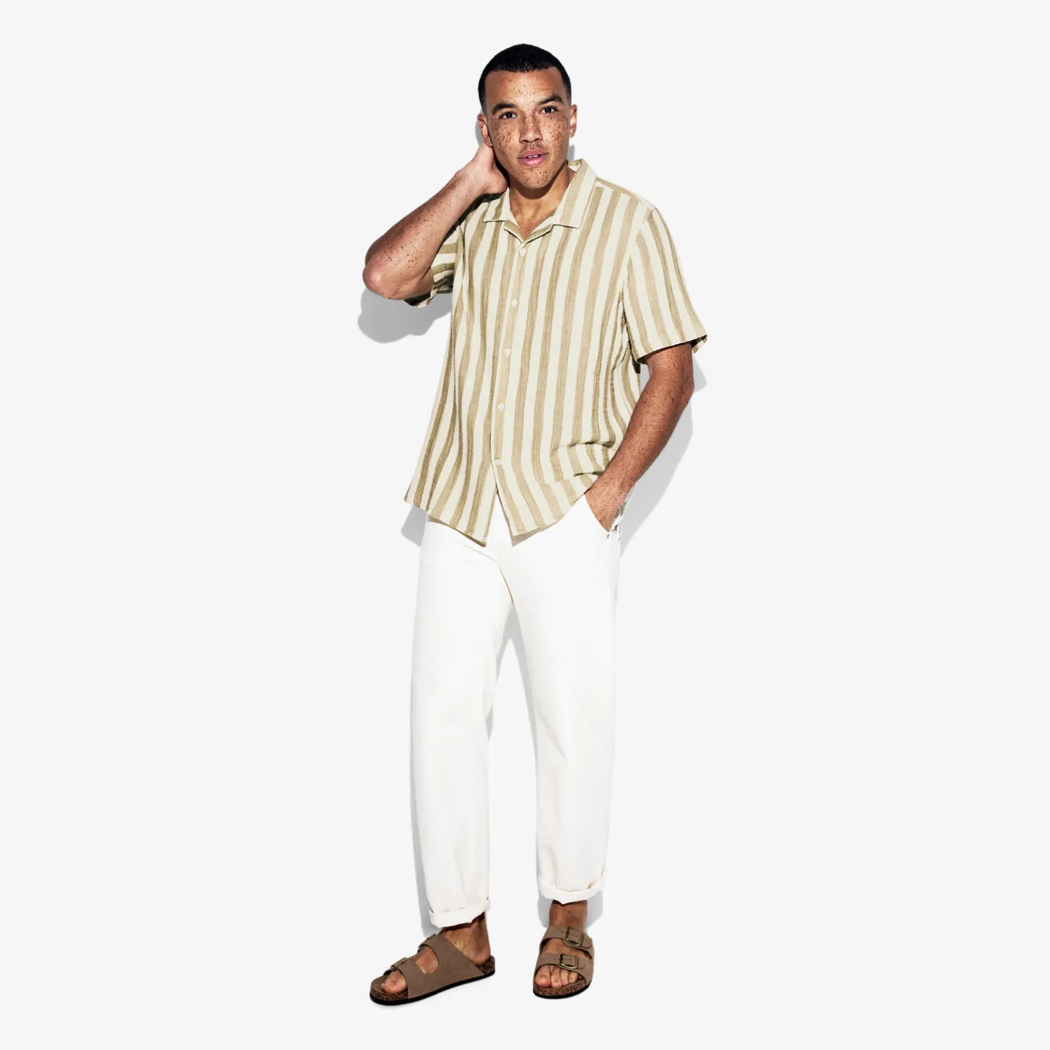 Regular fit gestreept overhemd met korte mouw van