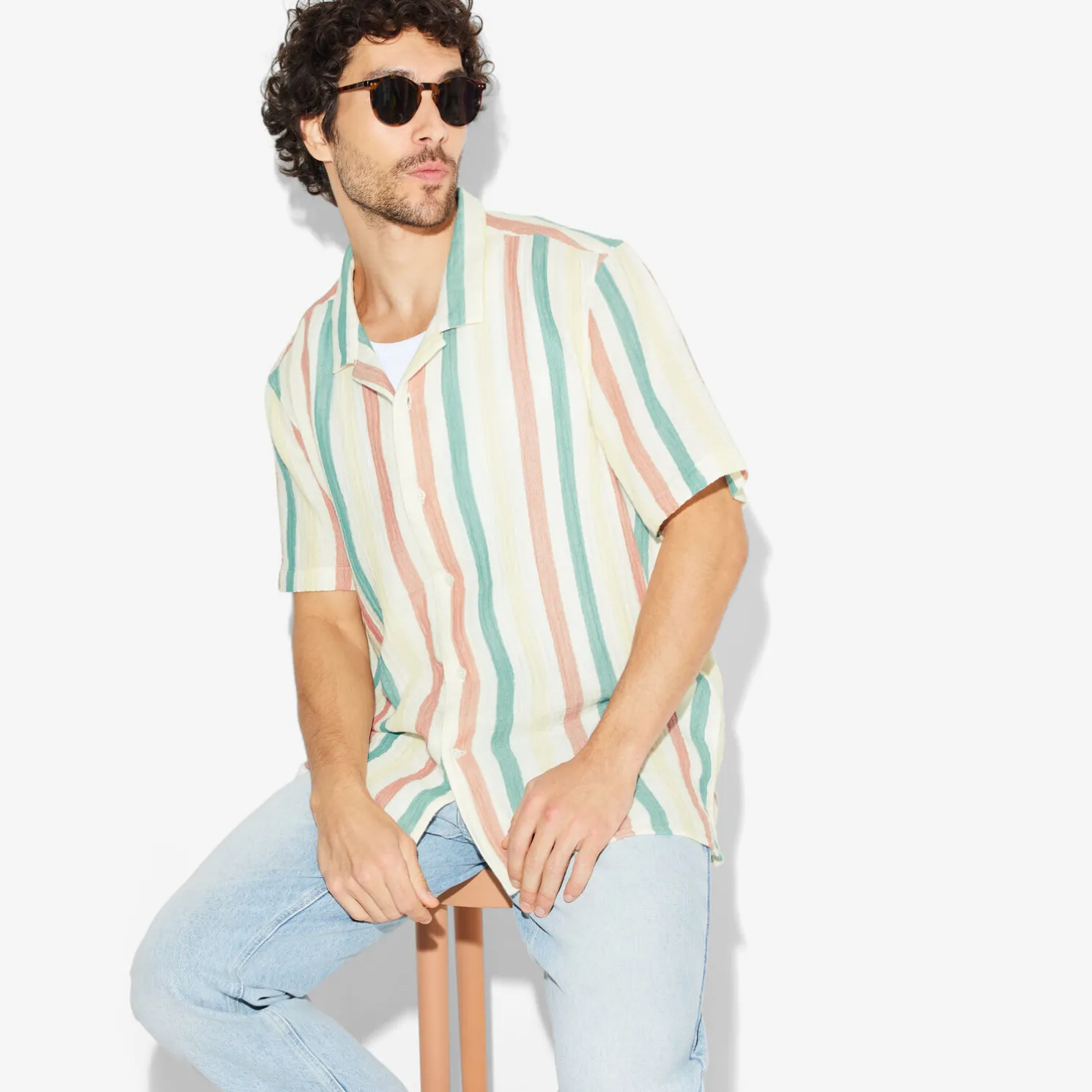 Regular fit gestreept overhemd met korte mouw van