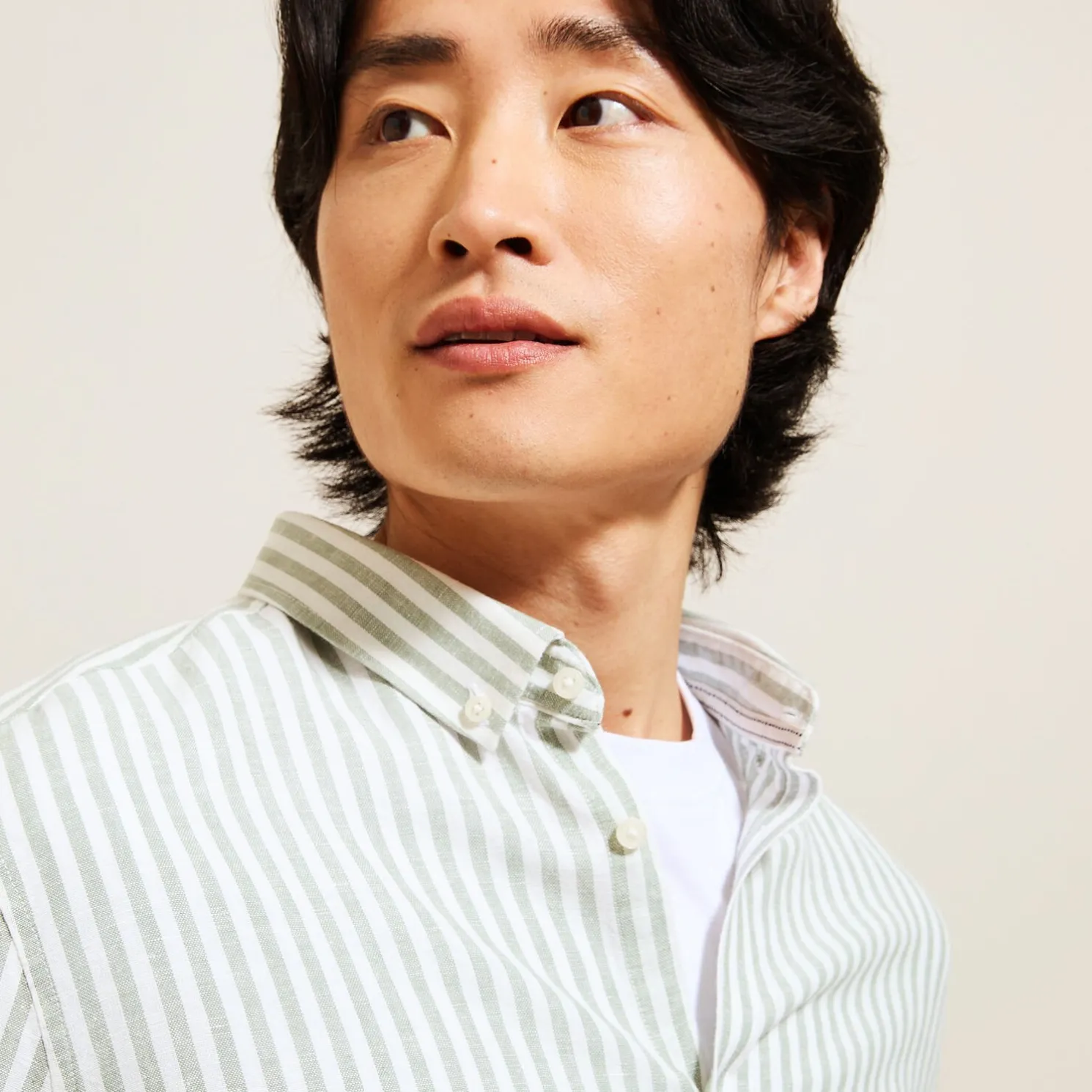 Regular gestreept hemd in katoen en linnen