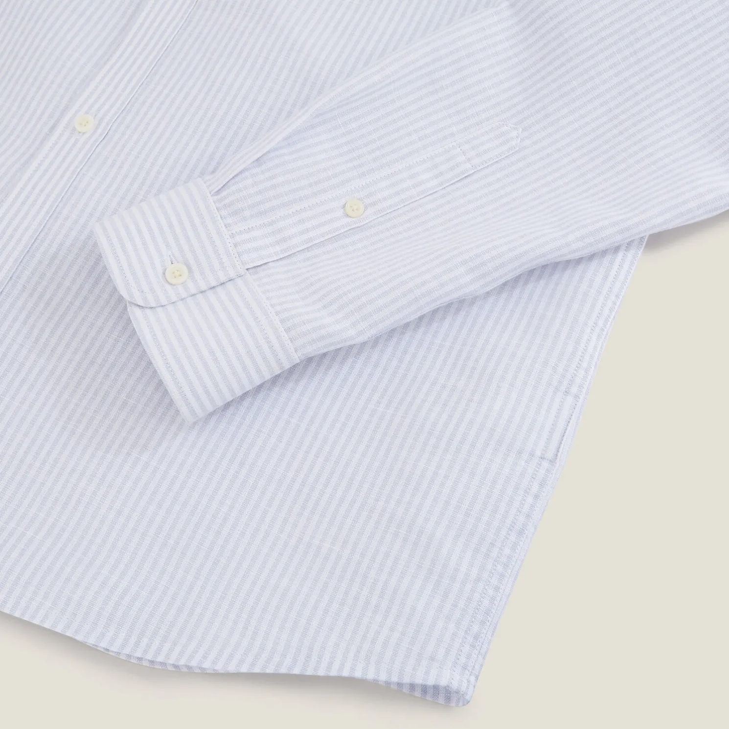 Regular gestreept hemd in katoen en linnen