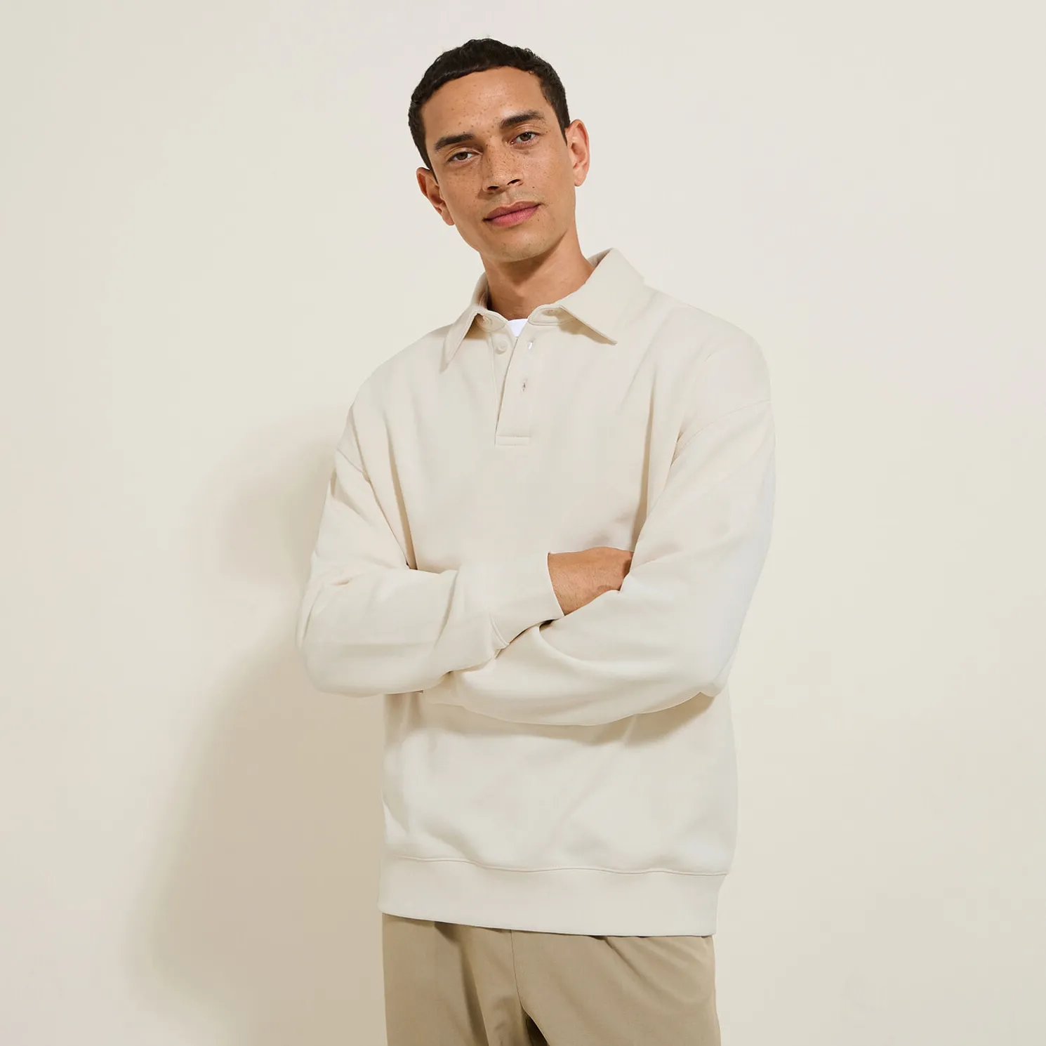 Relaxed effen sweater met polokraag