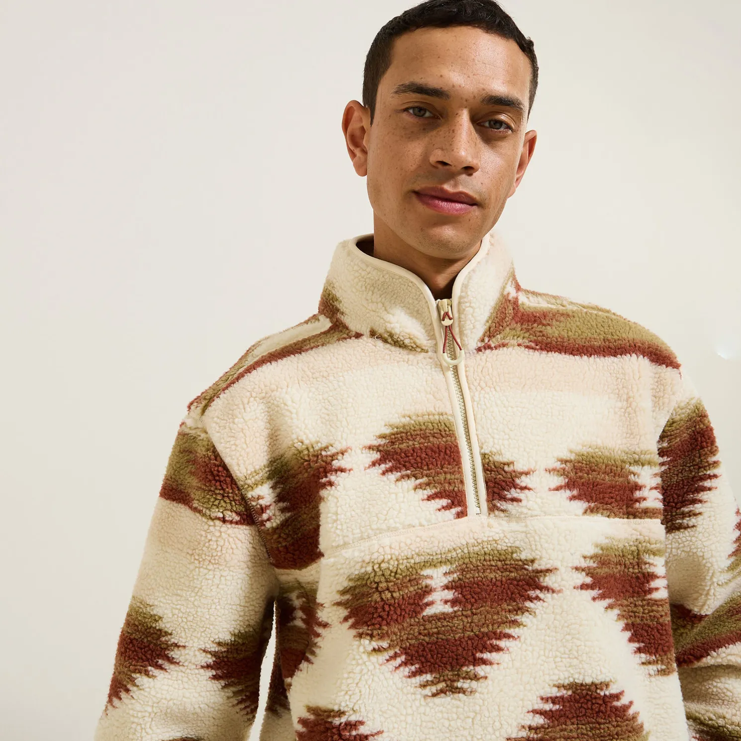 Sherpasweater met ritskraag en print