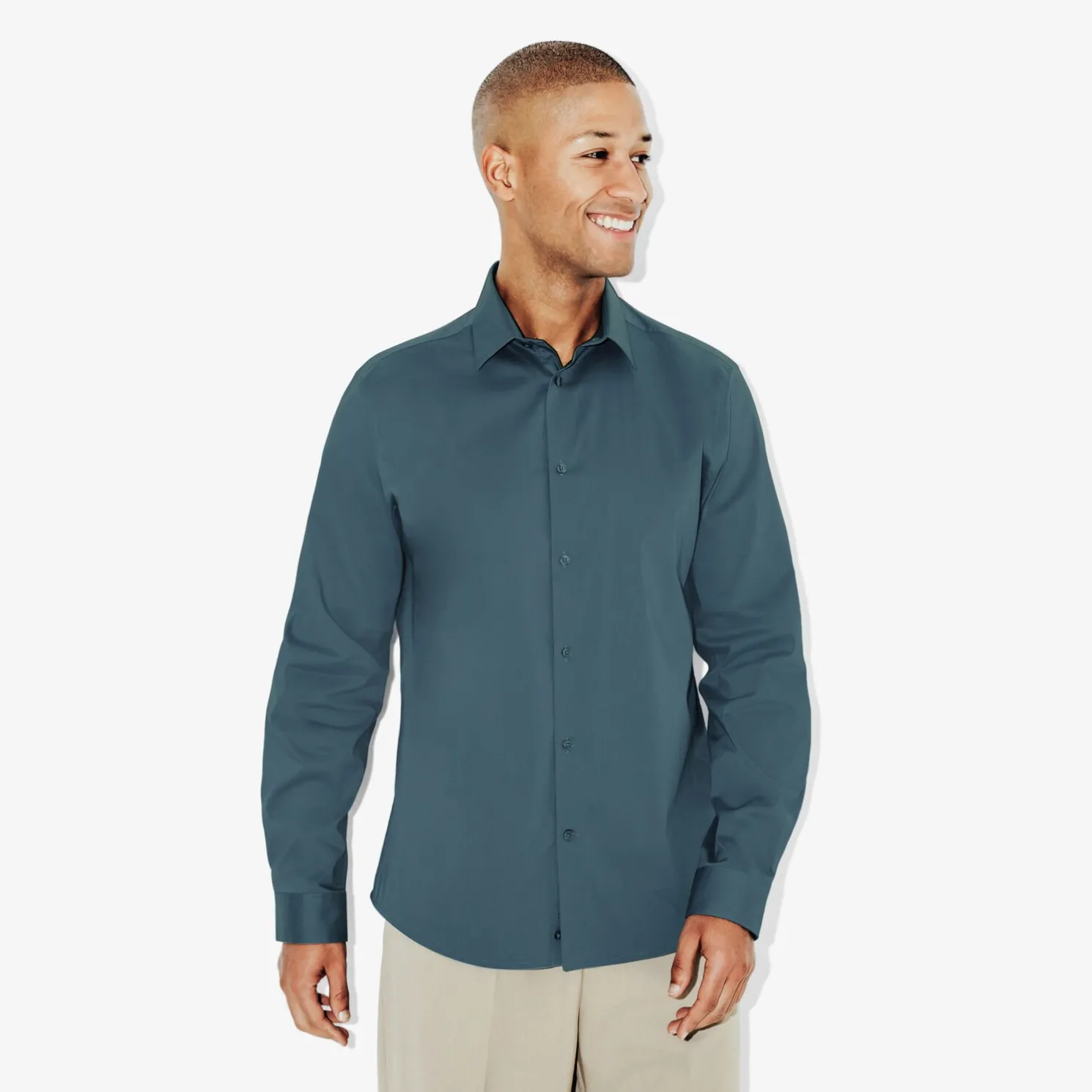 Slim effen hemd in gerecyclede polyamide