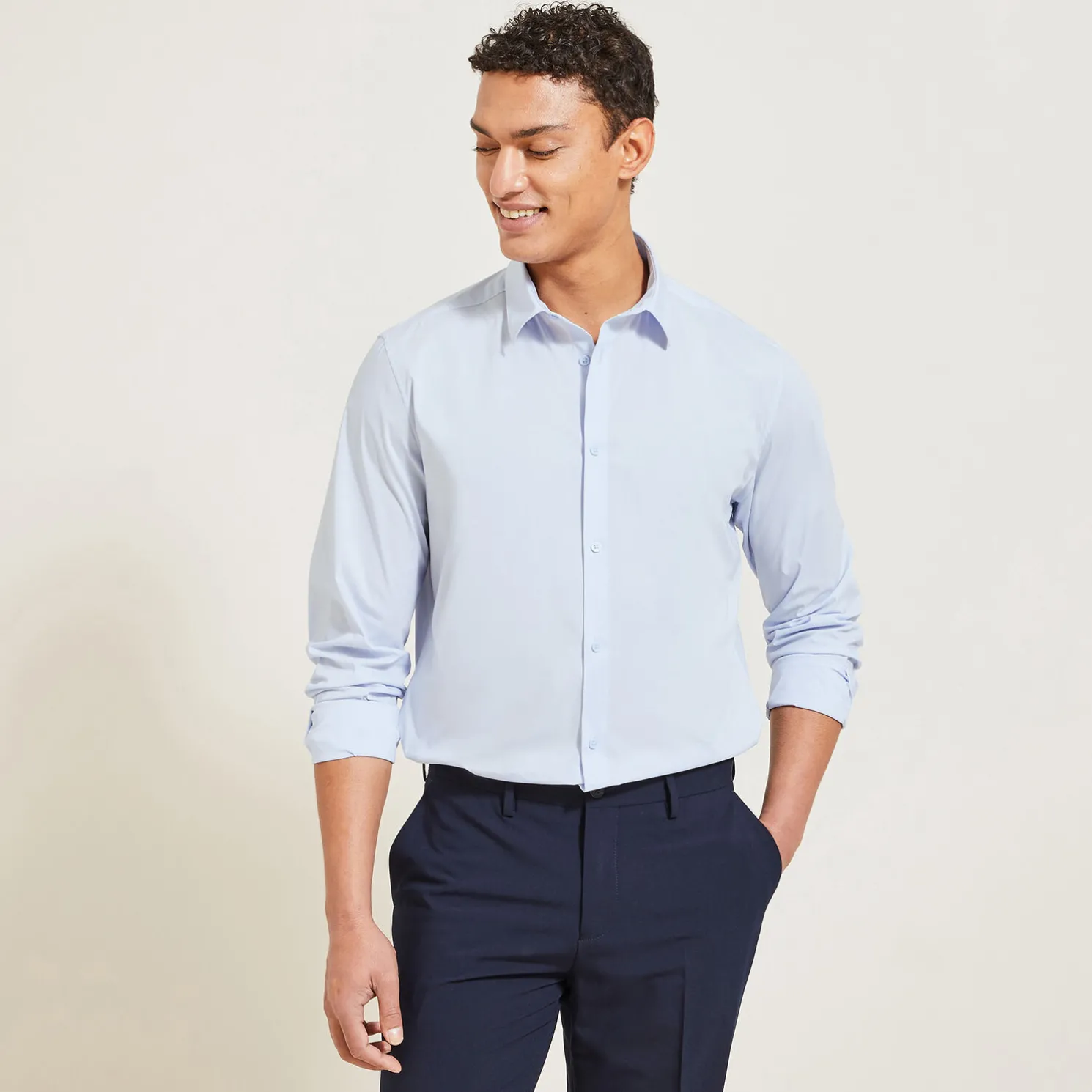 Slim effen hemd in gerecyclede polyamide