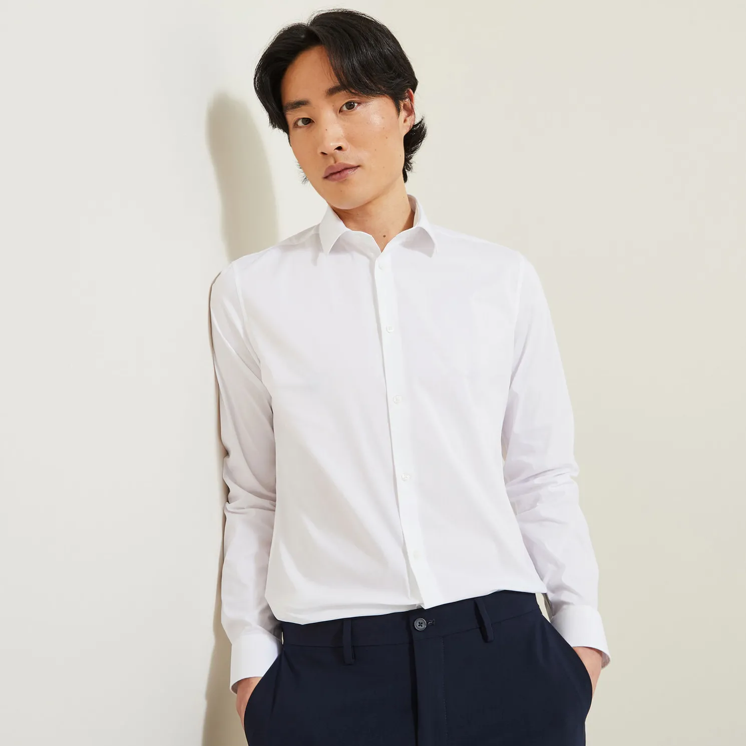 Slim effen hemd in gerecyclede polyamide