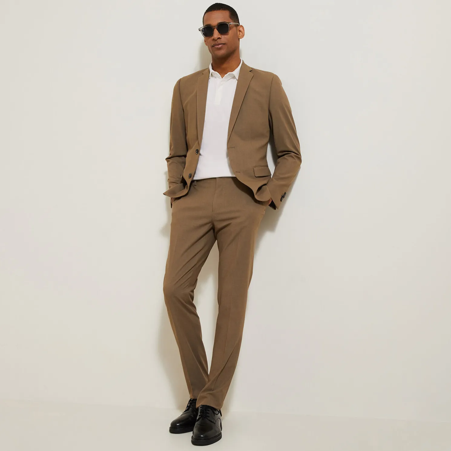 Slim effen polo met korte mouwen en Italiaanse kra