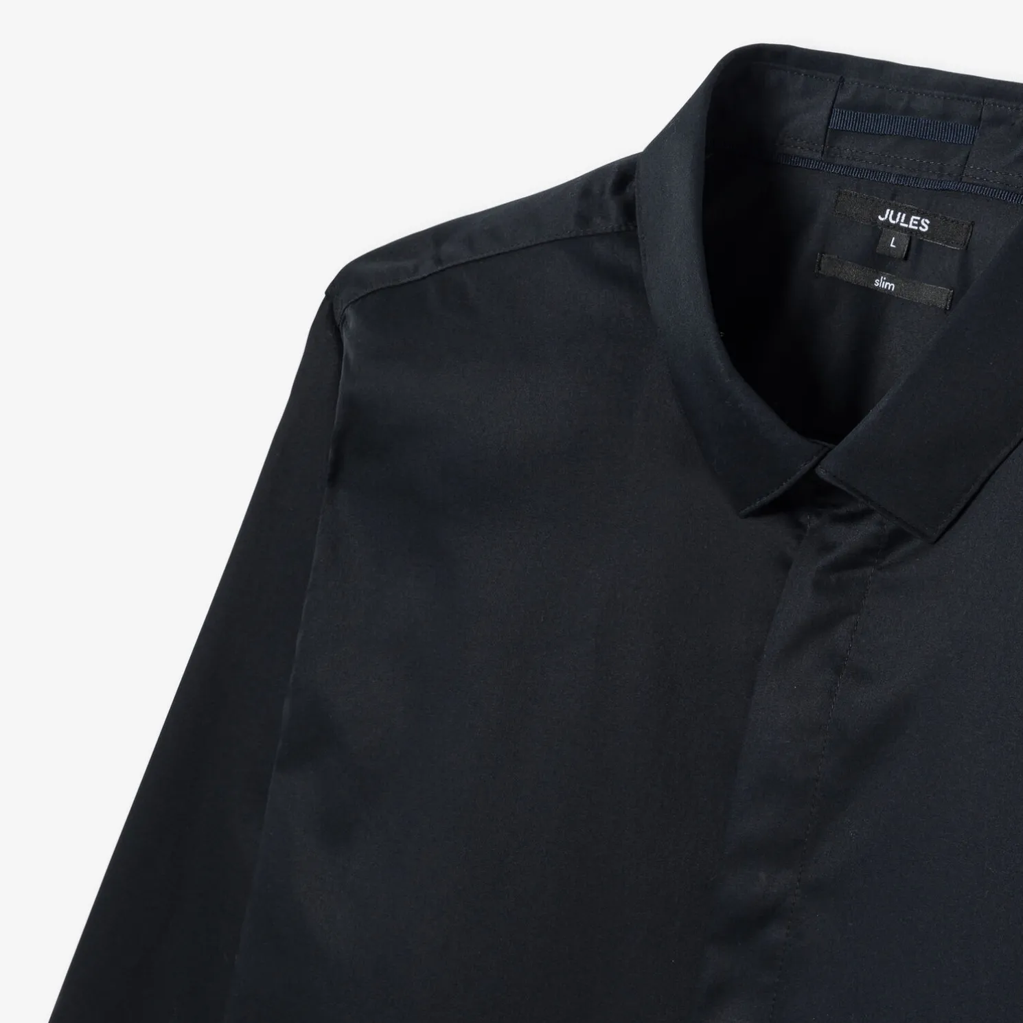 Slim effen satijnen hemd in biokatoen