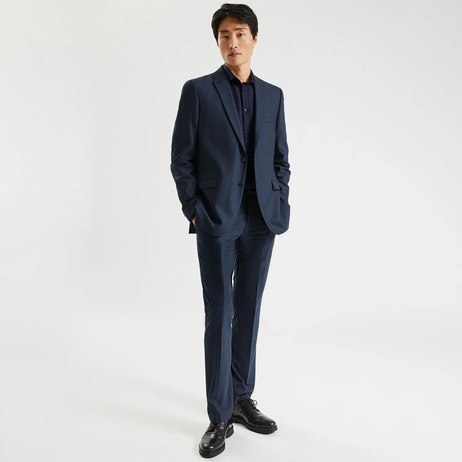 Slim hemd in biokatoen met jacquard microprint