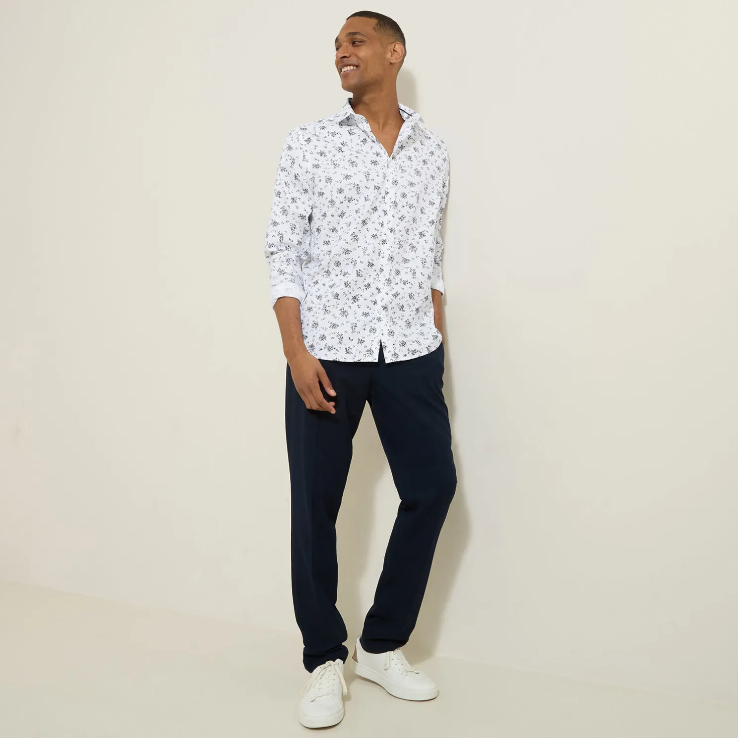 Slim hemd met bloemenprint in katoen