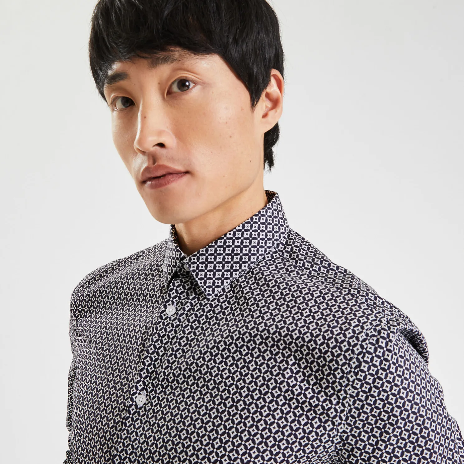 Slim hemd met geometrische print in biokatoen