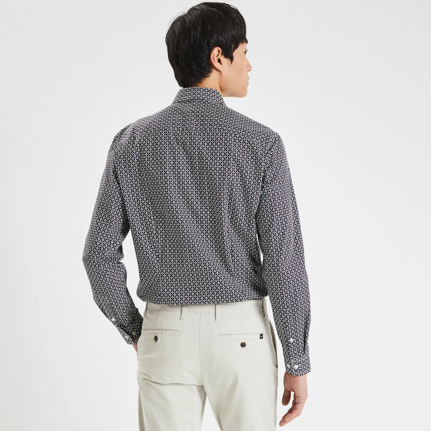 Slim hemd met geometrische print in biokatoen